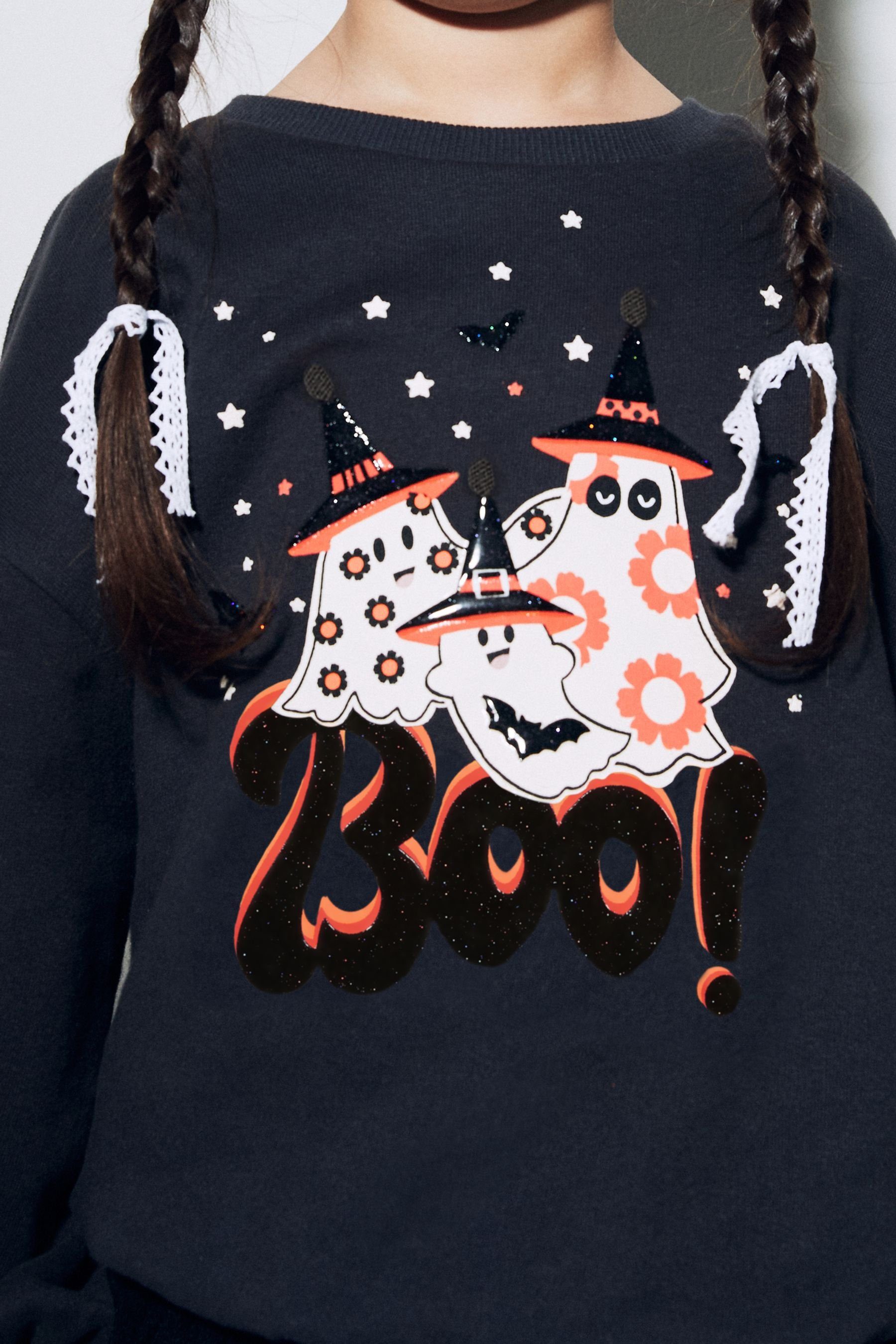 Black (1-tlg) Rundhalsausschnitt Sweatshirt Halloween Ghost mit Next Sweatshirt