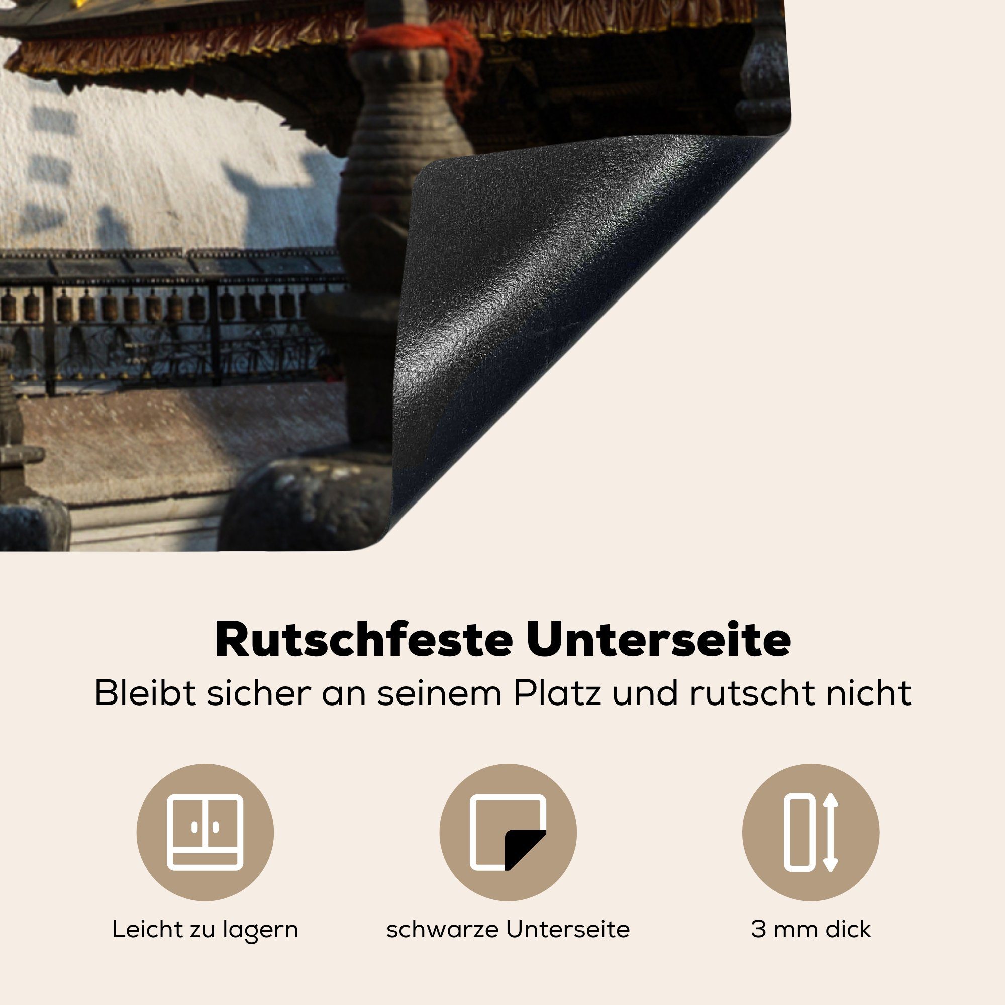 Farbiger Herdblende-/Abdeckplatte für 78x78 Swayambhutnath-Tempel Arbeitsplatte Ceranfeldabdeckung, cm, küche in Nepal, Vinyl, tlg), (1 MuchoWow