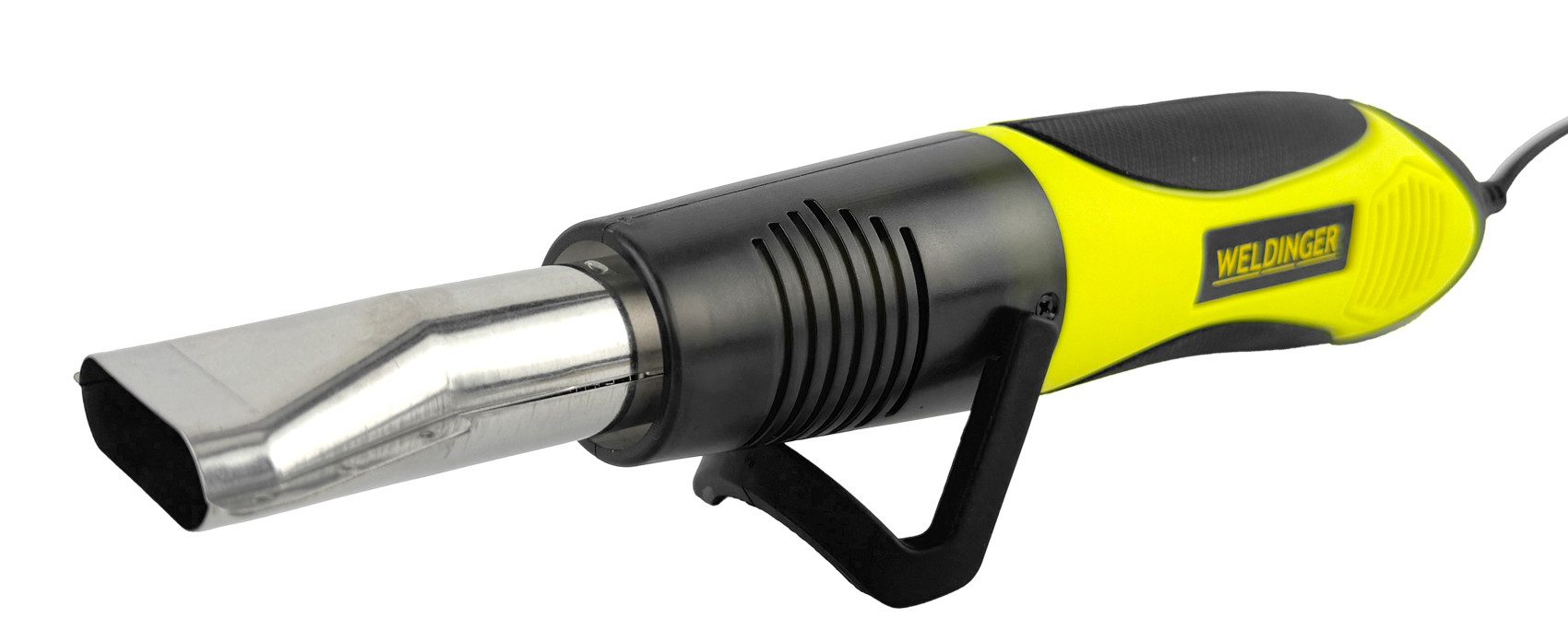 WELDINGER Heißluftgebläse Heißluftpistole HG-2 mini 450 W mit 2 Stufen 250°C / 450°C 2 m Kabel, bis max. 450 °C, (Set), klappbarer Ablageständer, ergonomischem Zweikomponentenhandgriff