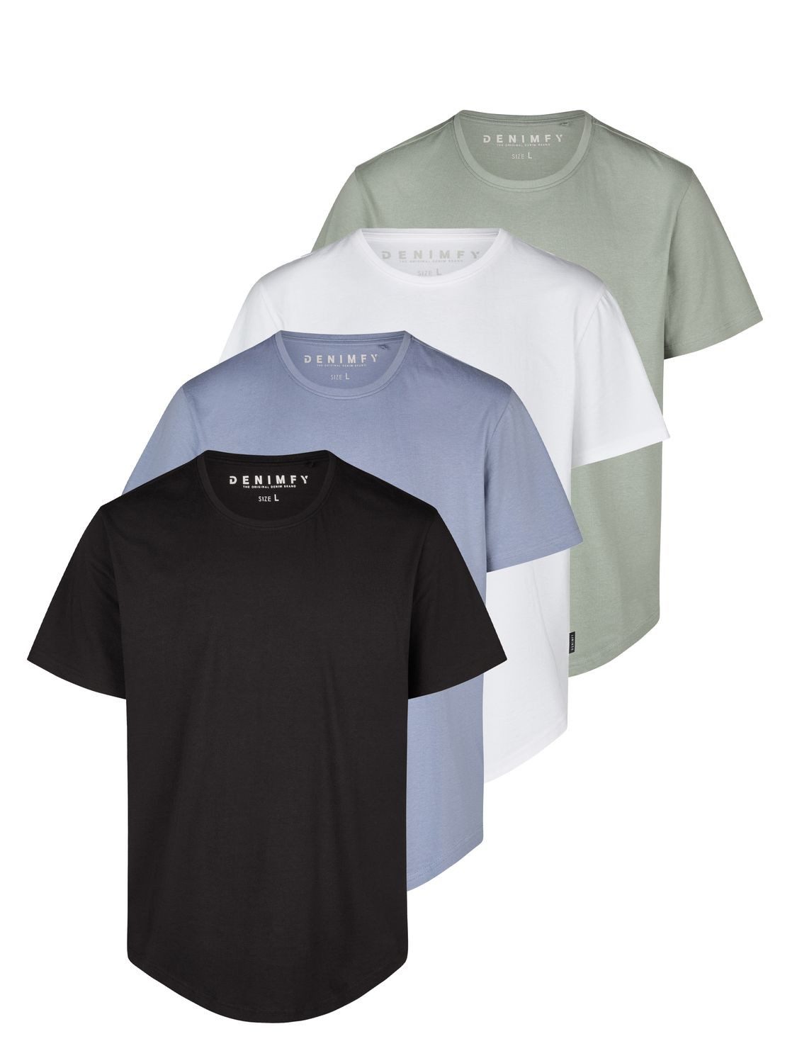DENIMFY T-Shirt Herren Basicshirt DFPaco 4er Pack Regular Fit (Vorteilspack, 4-tlg) Kurzarm Tee Shirt mit Rundhalsausschnitt aus 100% Baumwolle