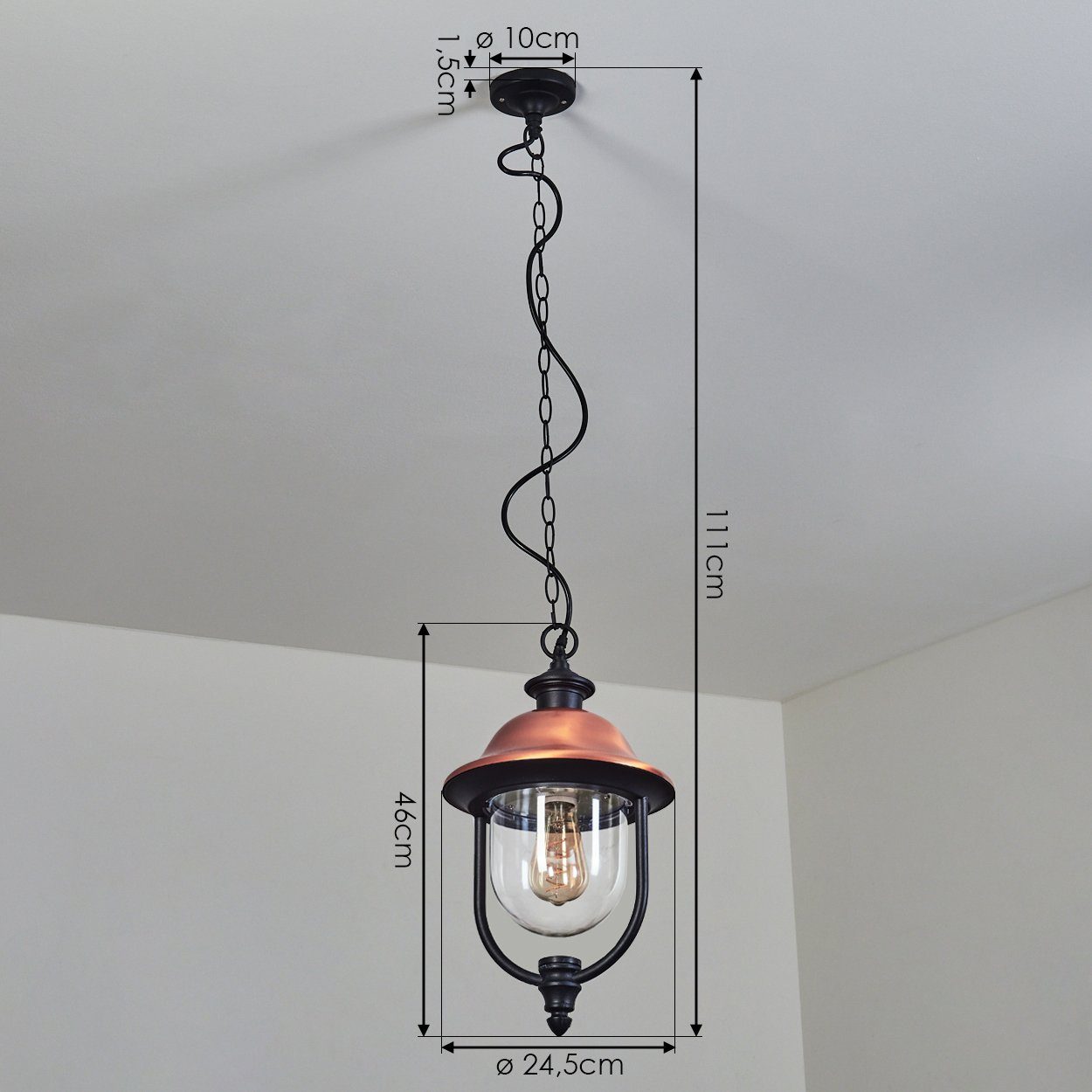 hofstein Außen-Deckenleuchte »Casalaccio« Außenleuchte, Metall/Kuntstoff, Schwarz/Kupferfarben/Klar, ohne Leuchtmittel, Hängeleuchte im Landhaus-Stil E27, IP43