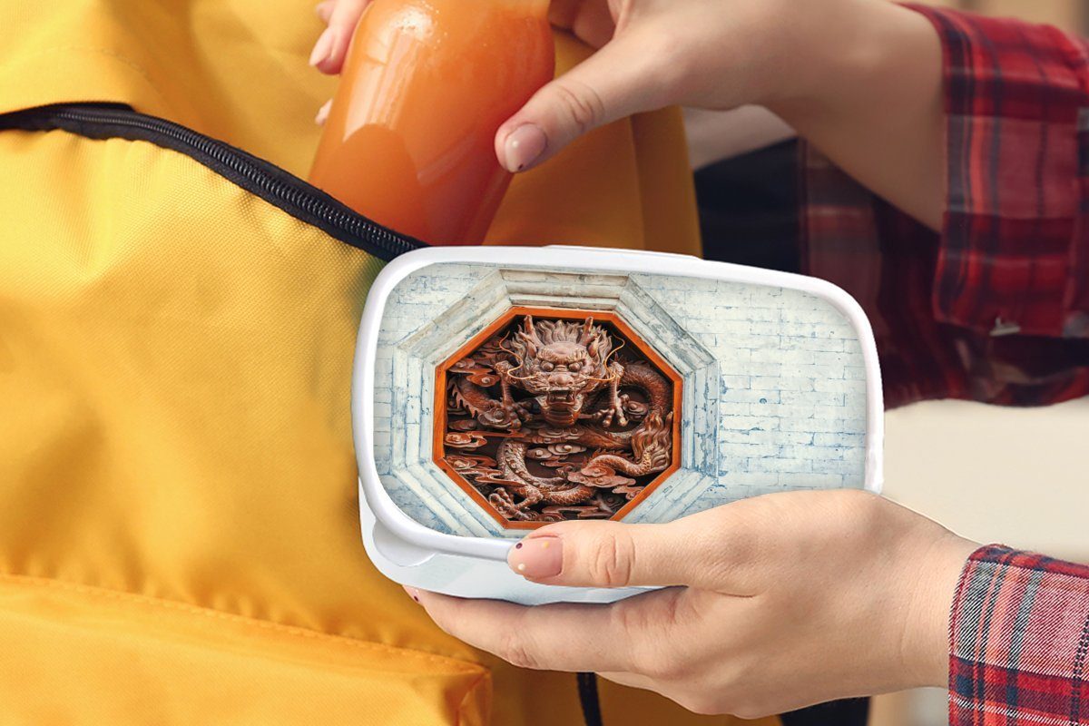 Jungs Achteck, Brotbox Brotdose, Kinder und (2-tlg), im Kunststoff, weiß Roter Drache Lunchbox Mädchen für und für Erwachsene, MuchoWow
