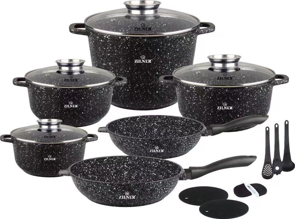 Zilner Topf-Set Schöne graue Töpfe in verschiedenen Größen Pfannen Steinbeschichtung, Aluminiumguss, Aluminium, Keramik, Edelstahl (1.3L / 2.3L / 2.4L / 3.4L / 4.5L / 10.2L, 17-tlg., Es ist eine perfekte Geschenkidee für jeden Anlass. Bestseller-Topfset),