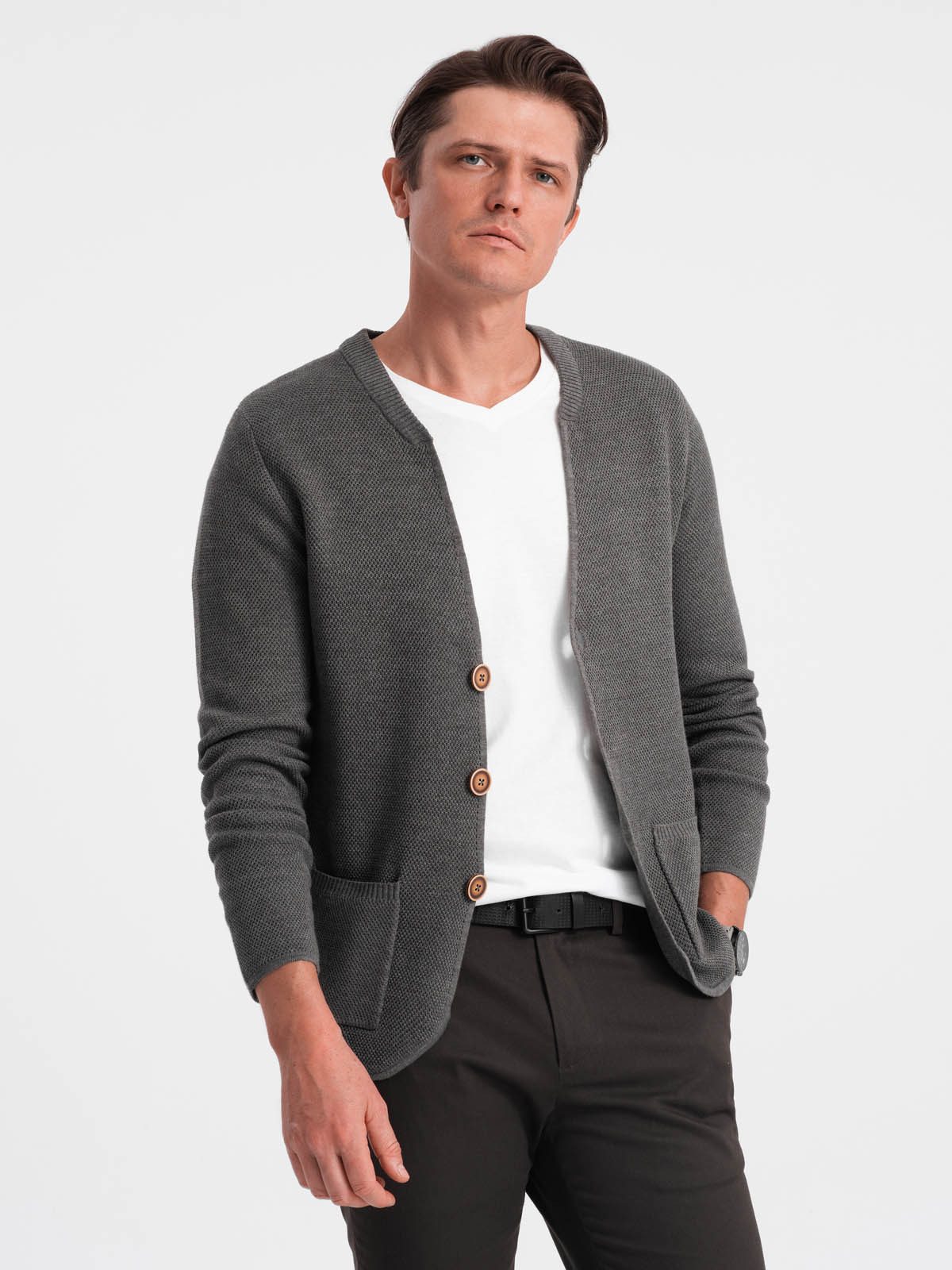 OMBRE Strickjacke Strukturierte Herrenstrickjacke mit Taschen günstig online kaufen