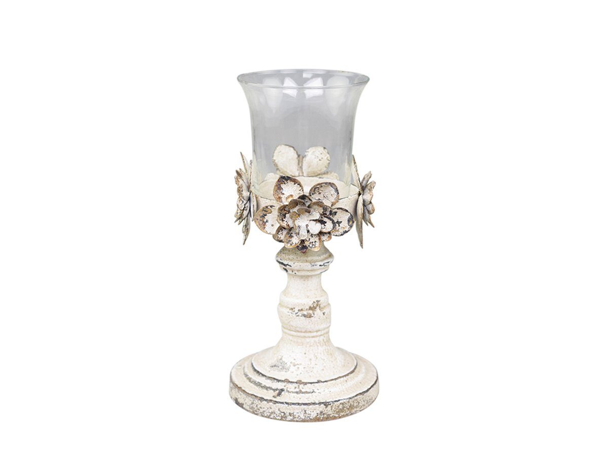 Chic Antique Kerzenhalter Chic Antique - Kerzenständer Kerzenhalter mit Blumen Metall Weiß