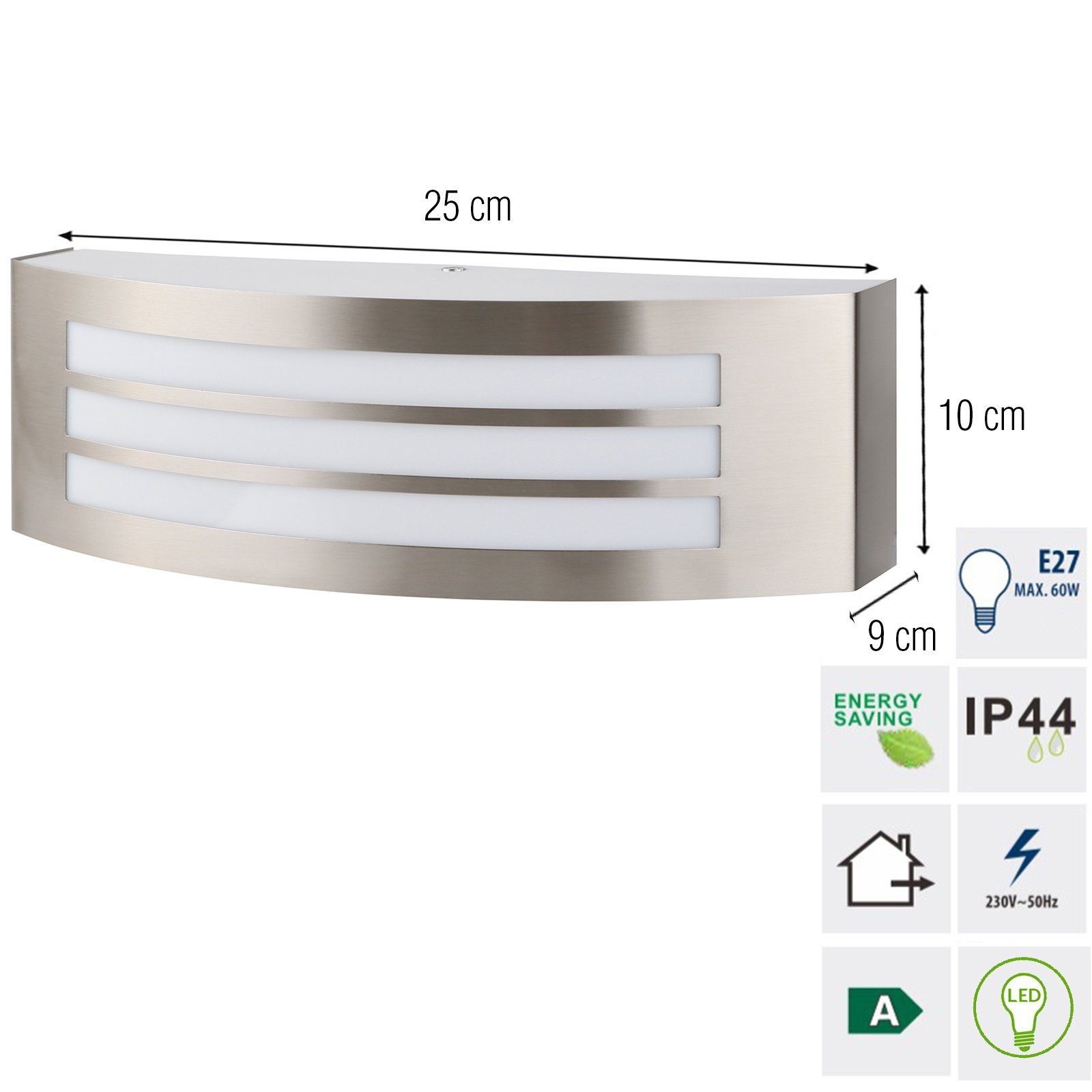 Grafner Außen-Wandleuchte Wandlampe Edelstahl 35SQE27-3 Wandleuchte WL10534, ohne Leuchtmittel, Maße: ca. Breite 25 cm Höhe 10 cm