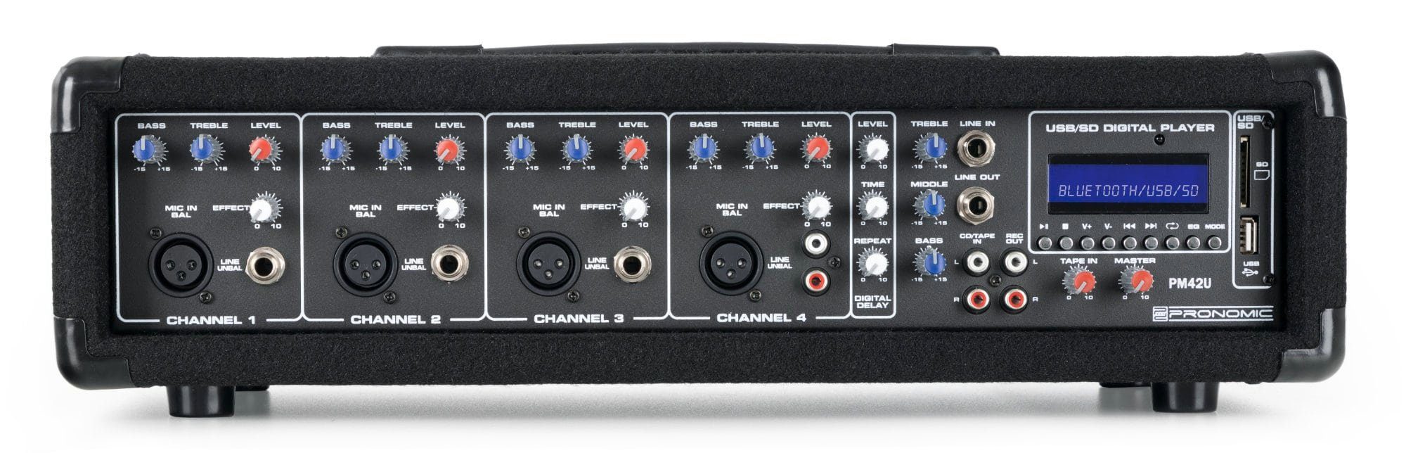Pronomic Mischpult PM42U MKII 4-Kanal Powermischer, (2-tlg., inkl. Fernbedienung), mit Verstärker, Bluetooth und integriertem USB/SD MP3-Player