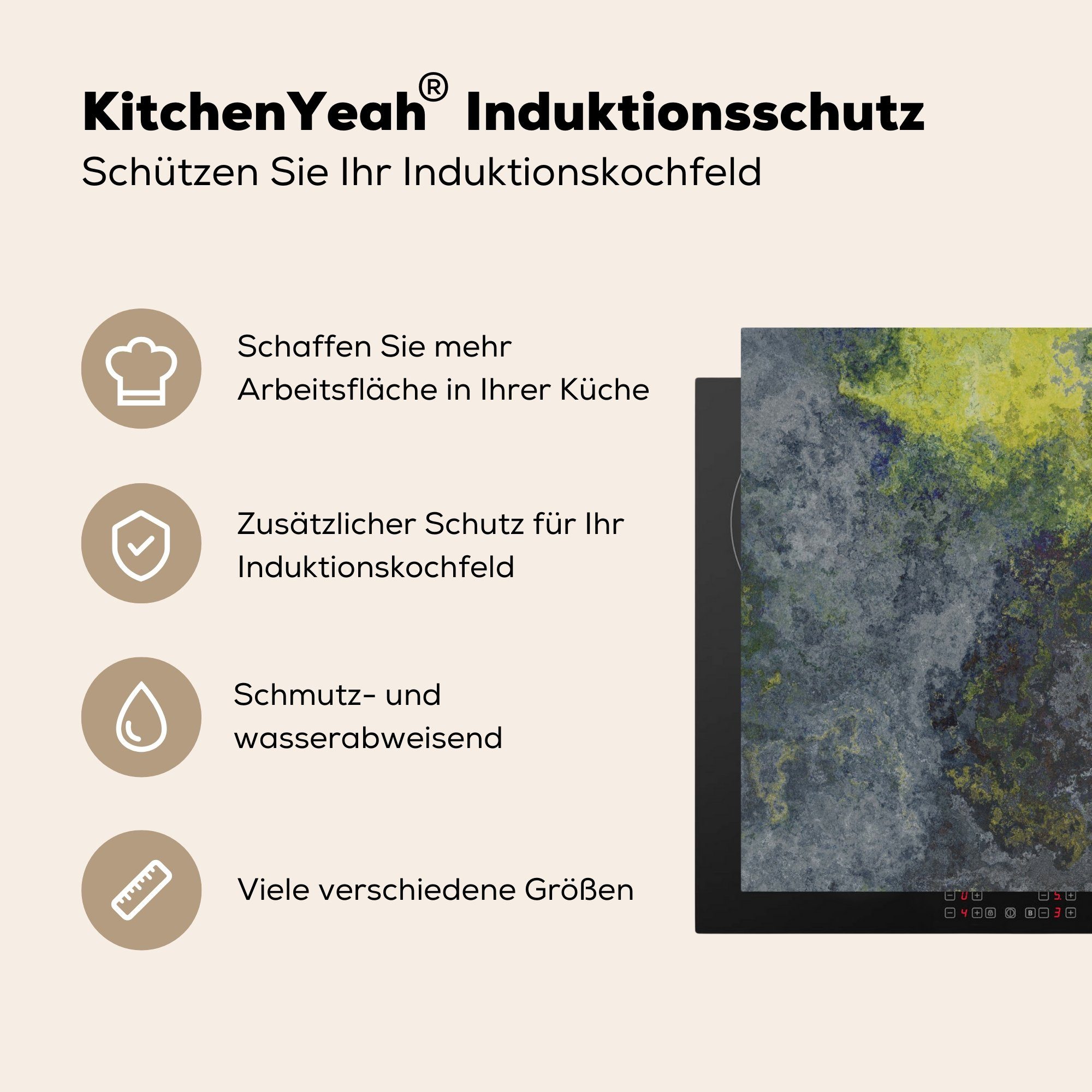 MuchoWow Herdblende-/Abdeckplatte Naturstein Induktionsschutz, cm, Rost (1 Vinyl, Ceranfeldabdeckung 59x51 - Induktionskochfeld, tlg), Industrie, 