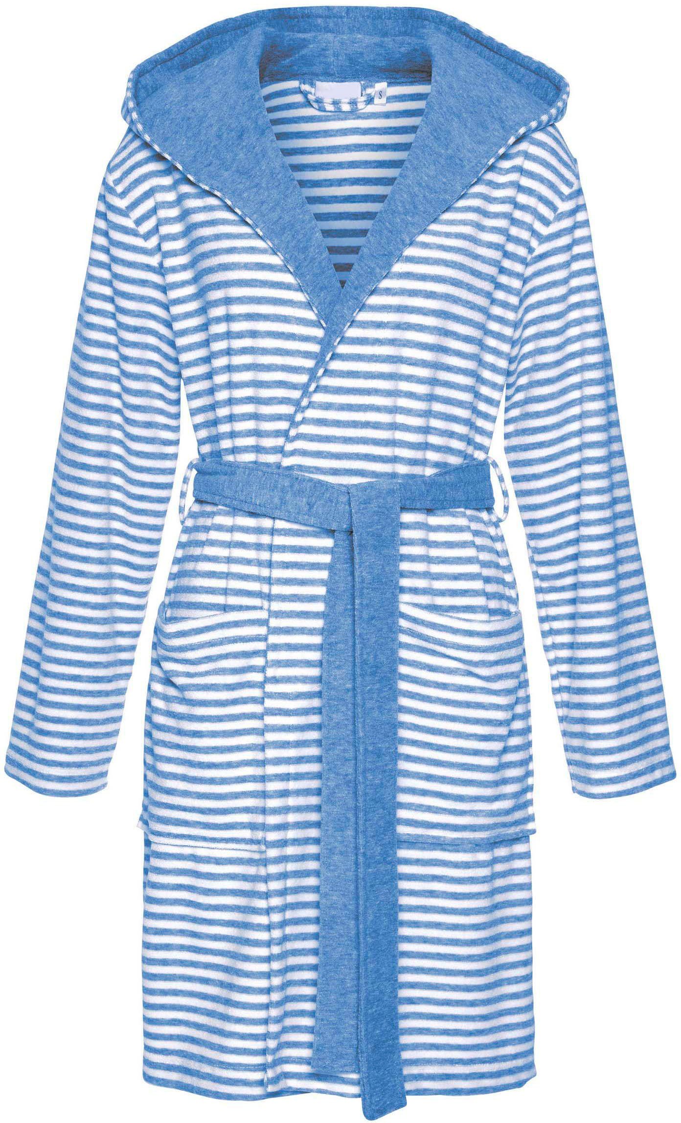 KANGAROOS Damenbademantel Luana Kurzform, Leichtfrottee, Kapuze, Gürtel, Streifen - Bademantel für Damen, gestreift, XS-2XL mehr