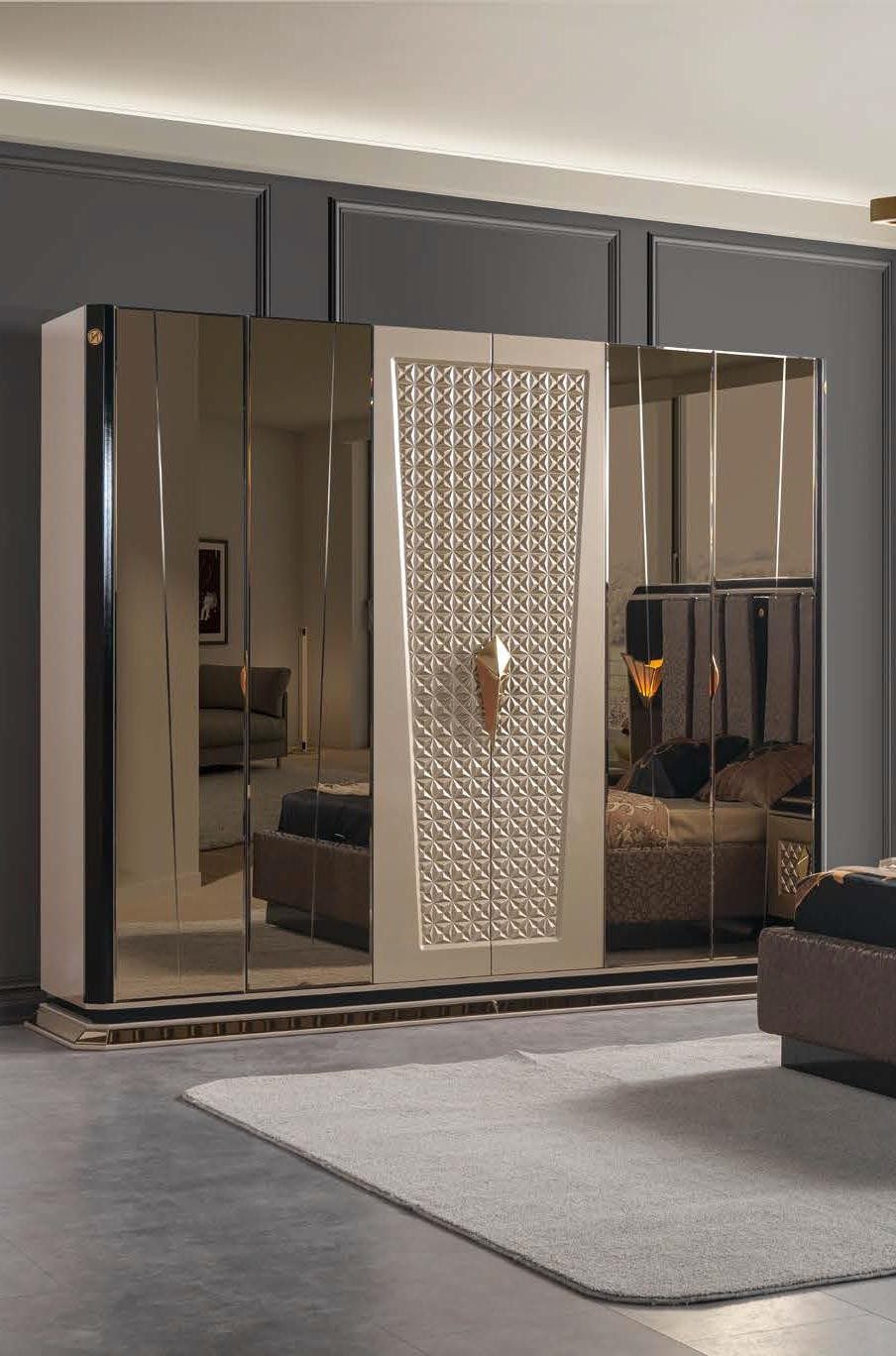 Xlmoebel Kleiderschrank Moderner Kleiderschrank mit Spiegel in Gold und Schwarz für (Kleiderschrank mit Spiegel) Made in Europa
