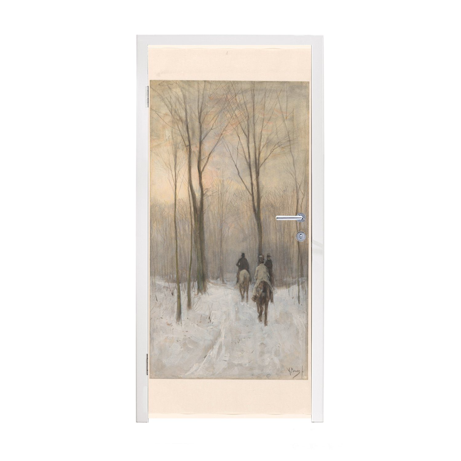 MuchoWow Türtapete Reiter im Schnee im Haagse Bos - Gemälde von Anton Mauve, Matt, bedruckt, (1 St), Fototapete für Tür, Türaufkleber, 75x205 cm