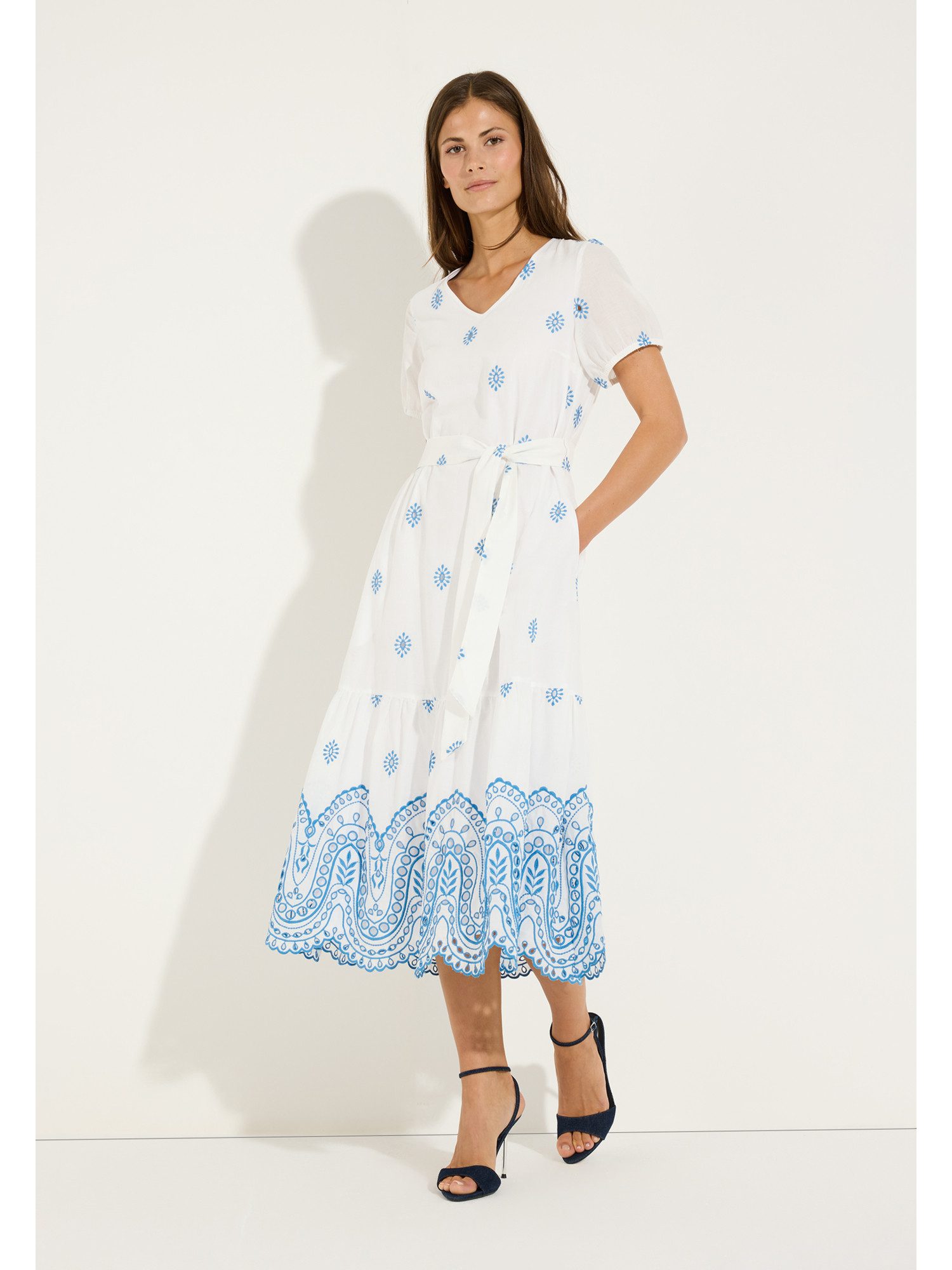 MORE&MORE A-Linien-Kleid besticktes Kleid mit Spitzensaum