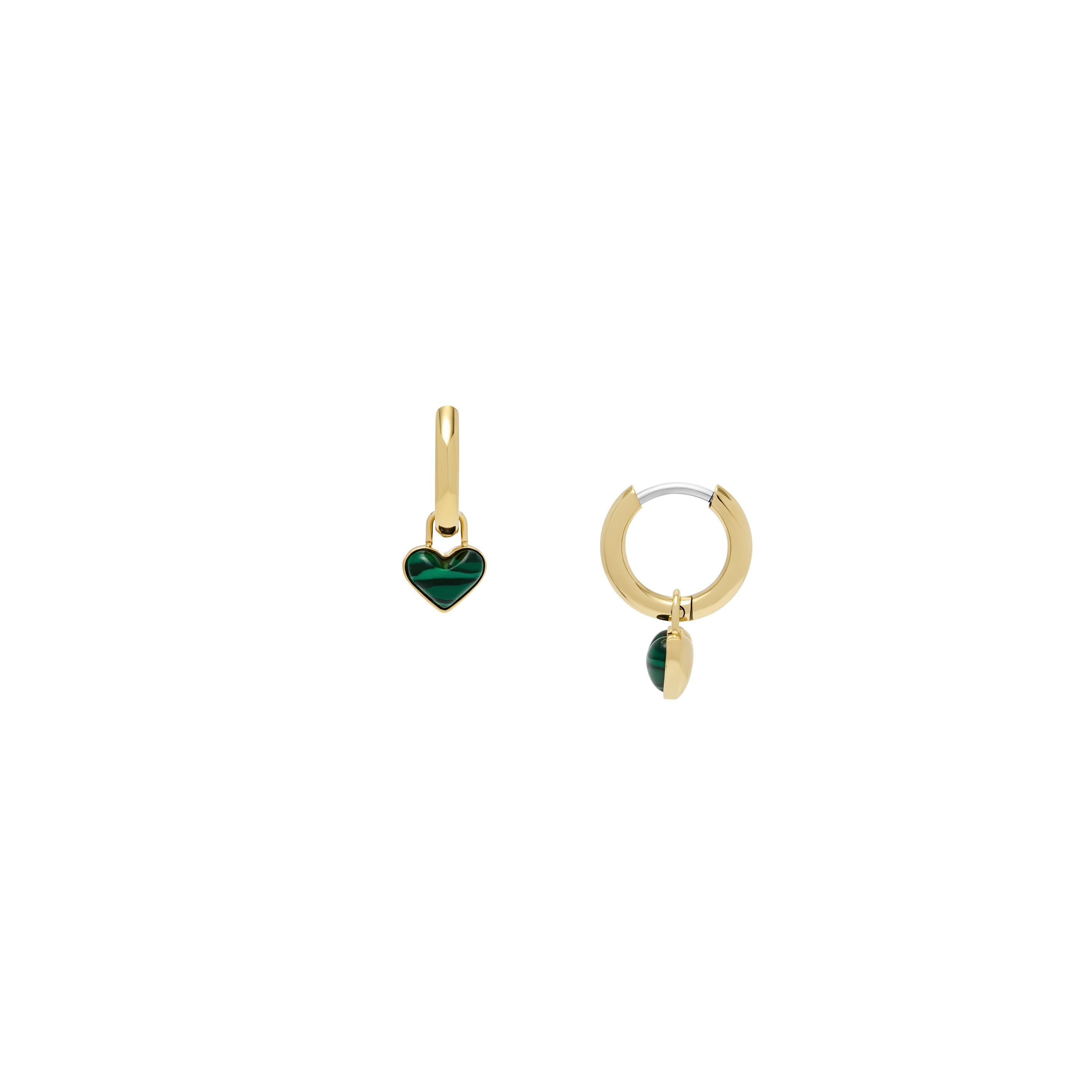 Fossil Paar Creolen Schmuck Geschenk Edelstahl JEWELRY Herz, mit Malachit - Einhänger abnehmbar