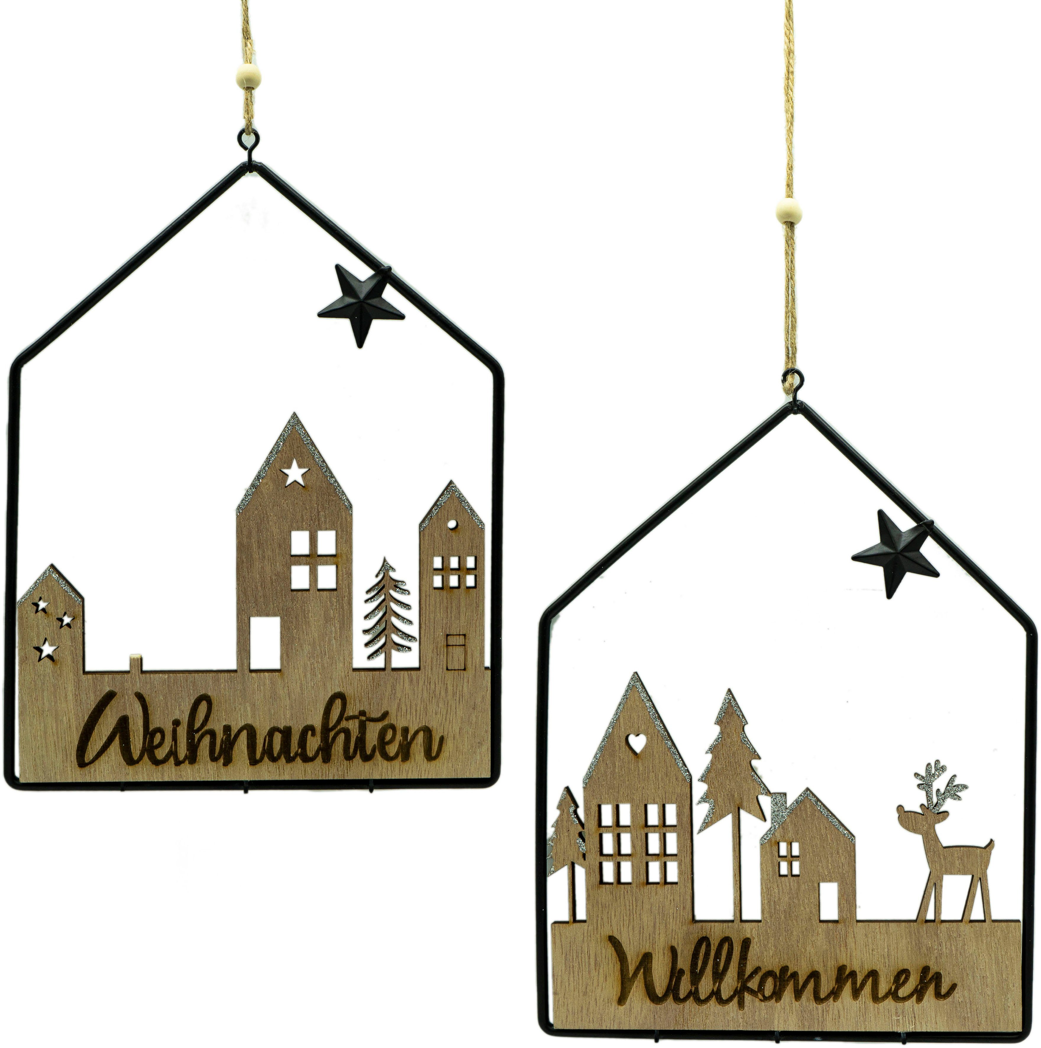 NOOR LIVING Weihnachtsfigur Deko-Schild aus Holz und Metall, mit Aufschrift günstig online kaufen