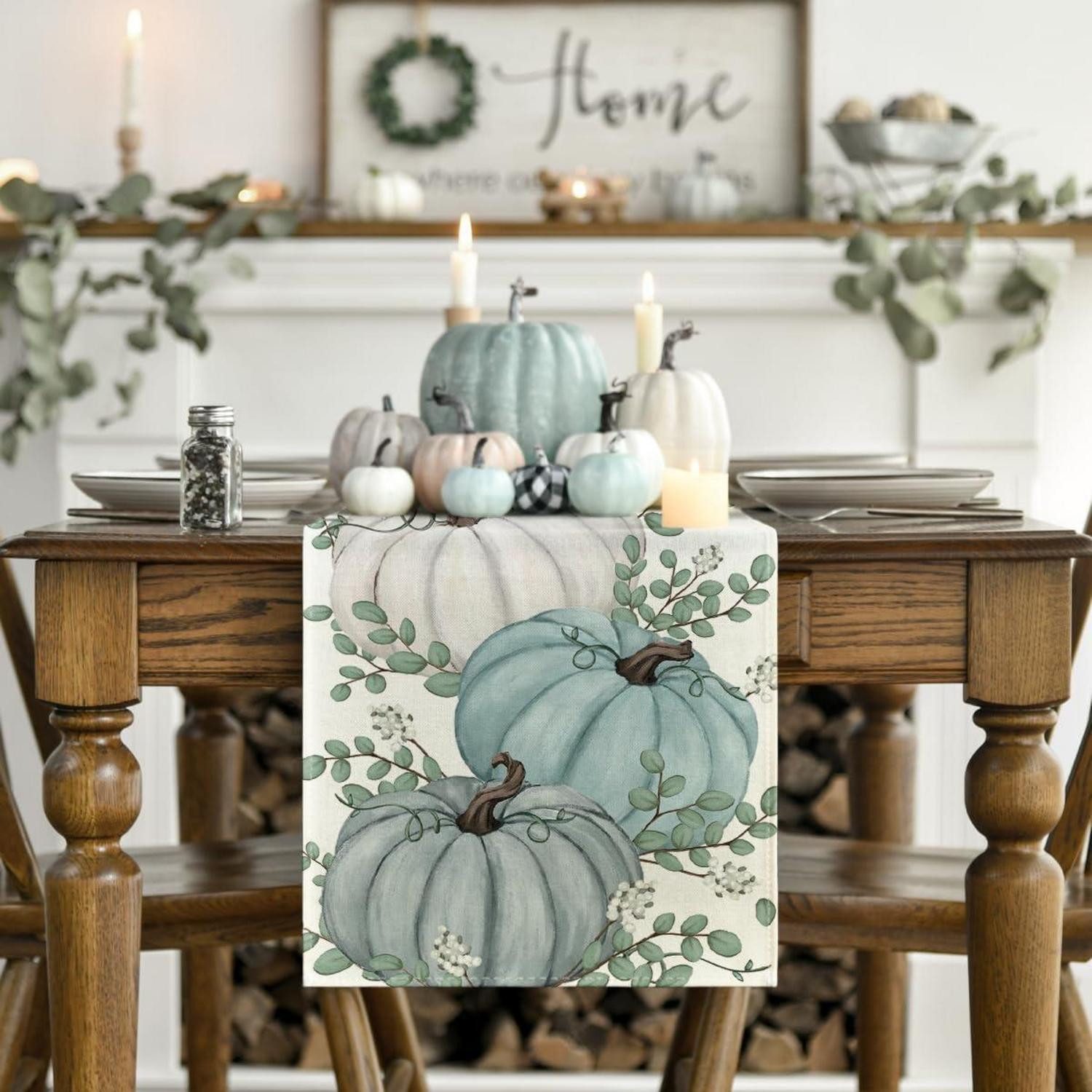 LuxusKollektion Tischläufer Blauer Herbst Tischläufer mit Kürbismotiv 40x180 cm (1-tlg) – Bild 2 von 5