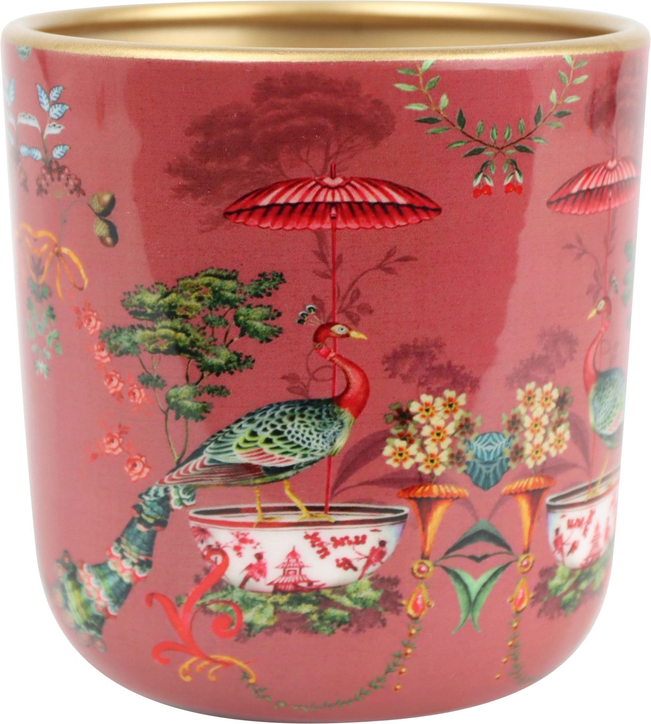 FURNARO Übertopf, mit asiatischem Pfauenmotiv in rot aus Metall ca. ø12x13c günstig online kaufen