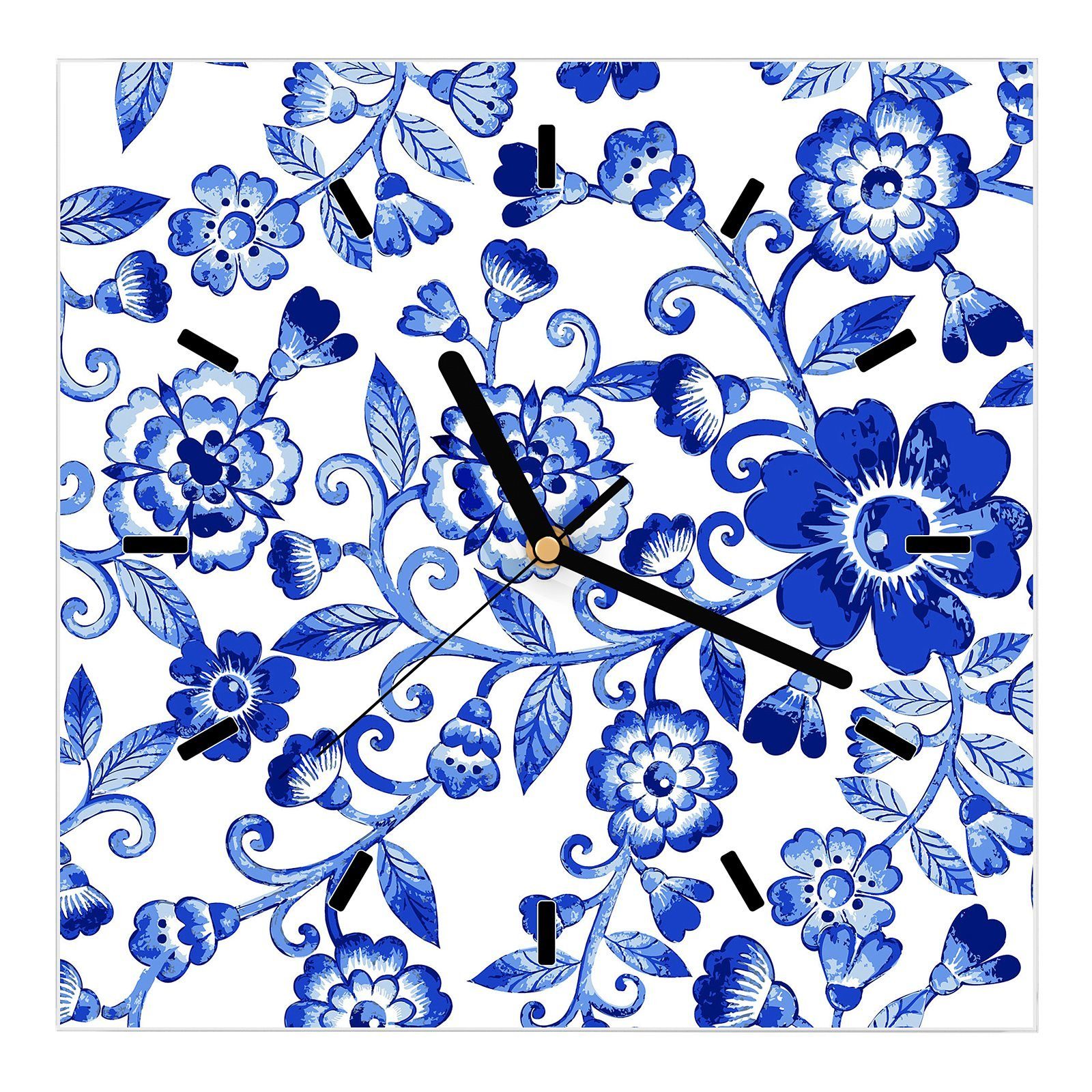 volle Punktzahl Primedeco Wanduhr Glasuhr Größe Blütenmuster mit Wanduhr Motiv x Wandkunst 30 cm 30