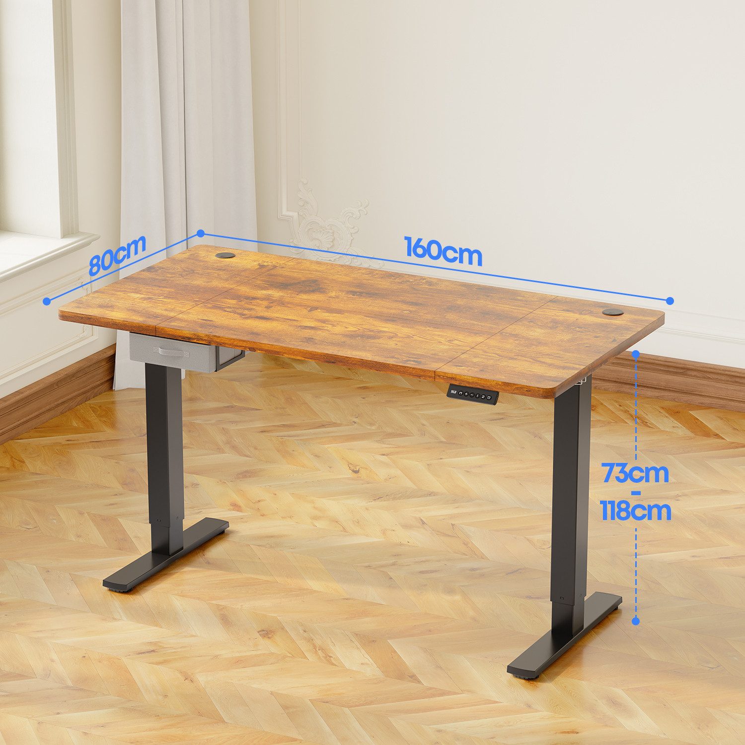 HOMALL Schreibtisch Schreibtisch Höhenverstellbarer mit Gedächtnis und Sitzerinnerung (Tischbreite 140/160/180^80 cm mit Schublade, ausgestattet mit USB-Ladeanschluss, bestehend aus vier Platten)