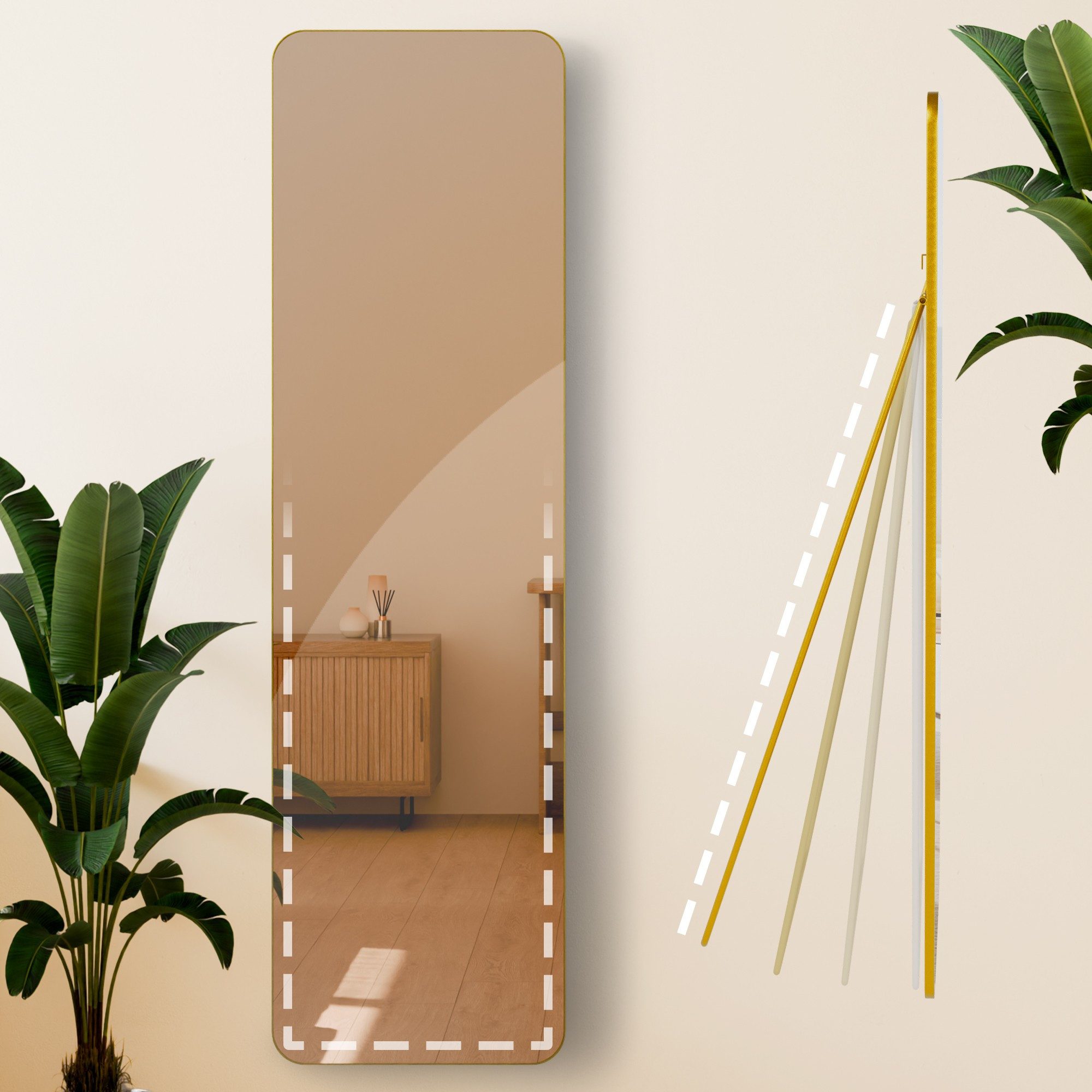 furnicato Standspiegel Spiegel Gurnee 140x40 cm Gold Glanz (1-St)