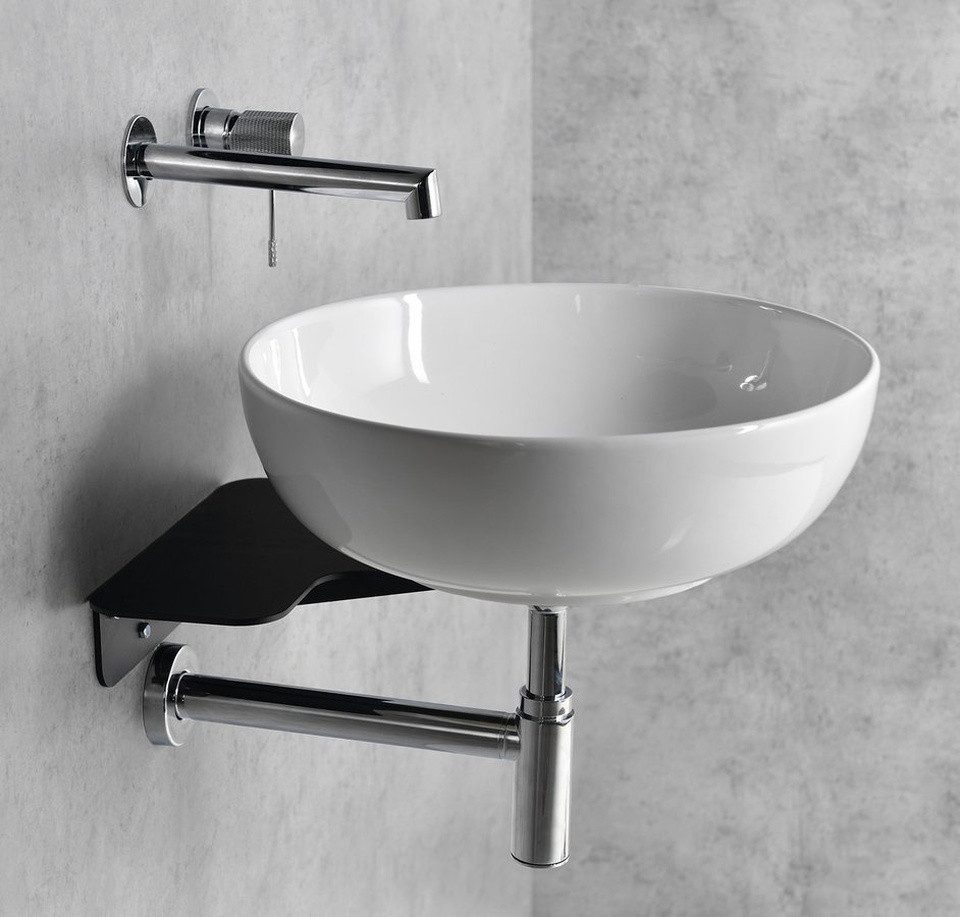 Sapho Waschtisch TETRIS Waschbecken mit Halterung für Unterputzarmatur, Schwarz matt, Sapho-TZ429-01-SET