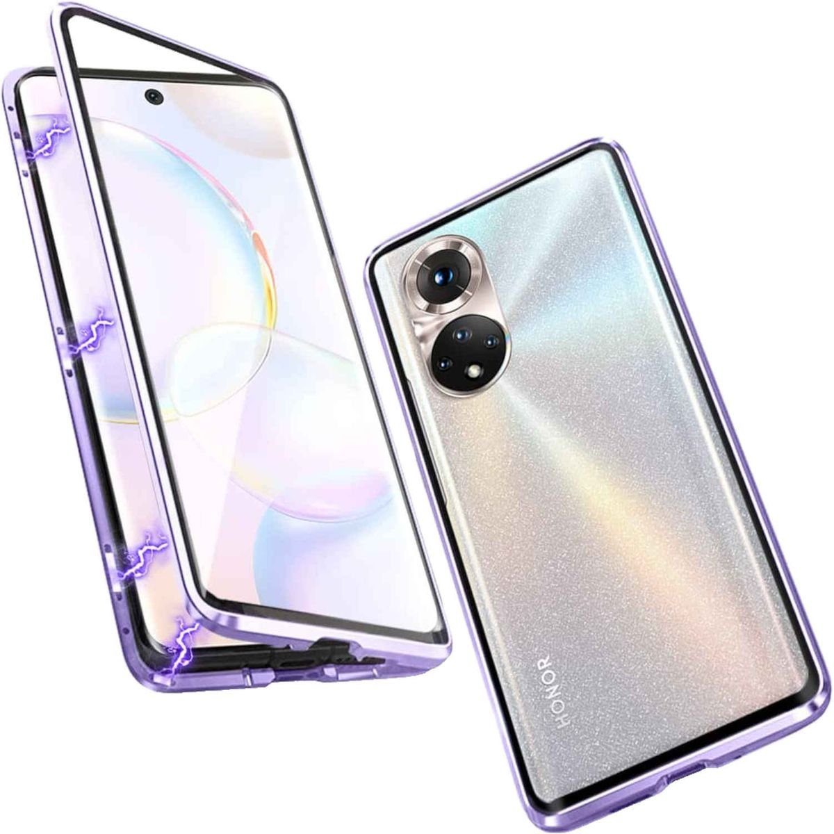 Für Samsung Galaxy S24 Ultra Beidseitiger 360 Grad Magnet Glas Hülle Handy  Tasche Bumper Lila