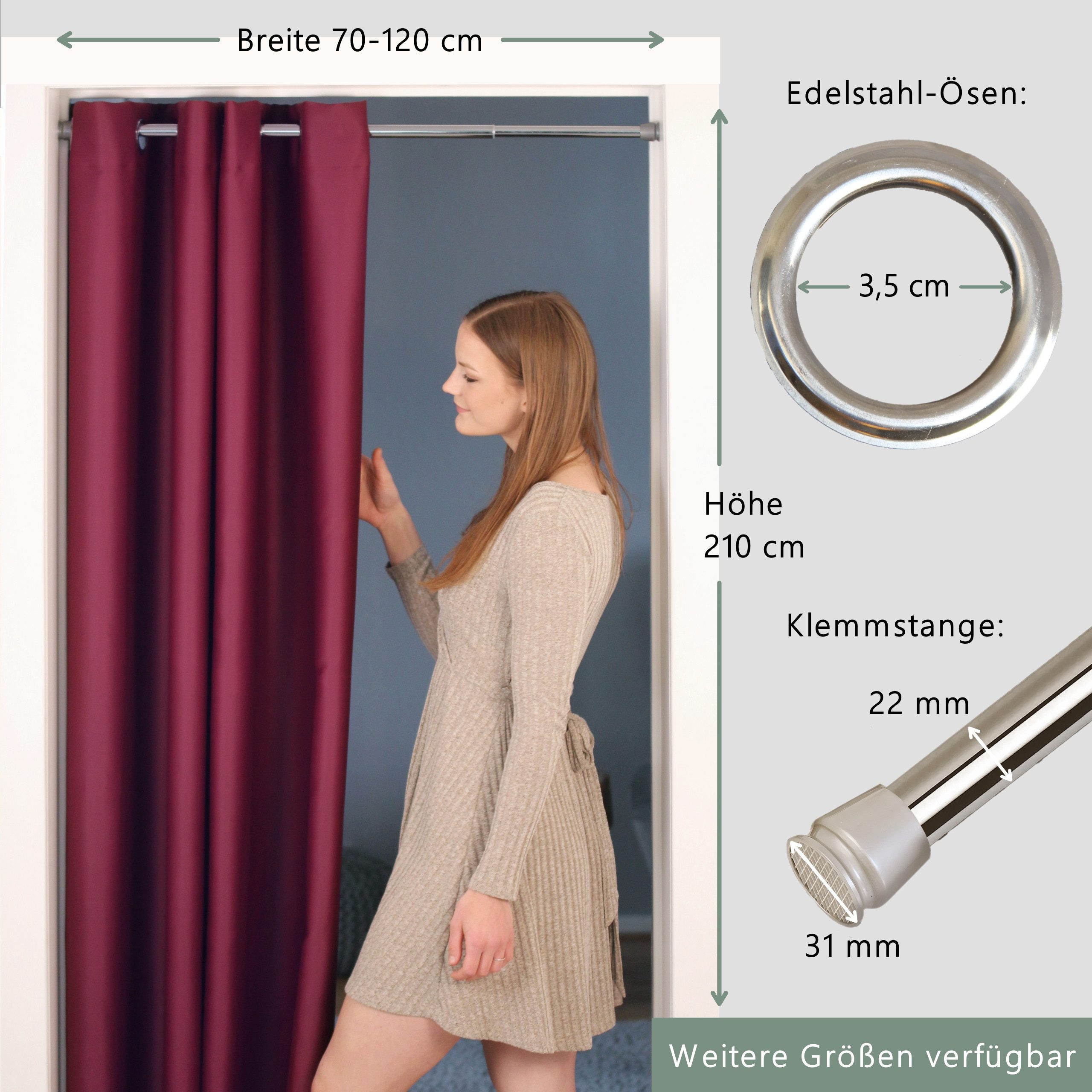 tinycurtains Türvorhang mit Stange silber 70-120 cm Thermo Vorhang ohne Boh günstig online kaufen
