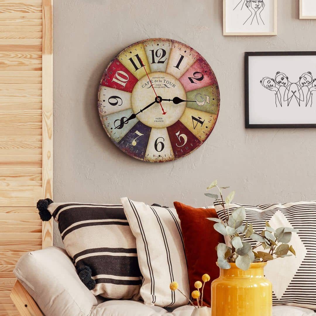 K&L Wall Art Wanduhr 40 cm Große Vintage Holz Uhr große Retro Deko Wanduhr  SHabby Chic Used-Look (Urbane Uhr, nicht lautlos aber leises Quarz Uhrwerk,  für Flur und Küche)