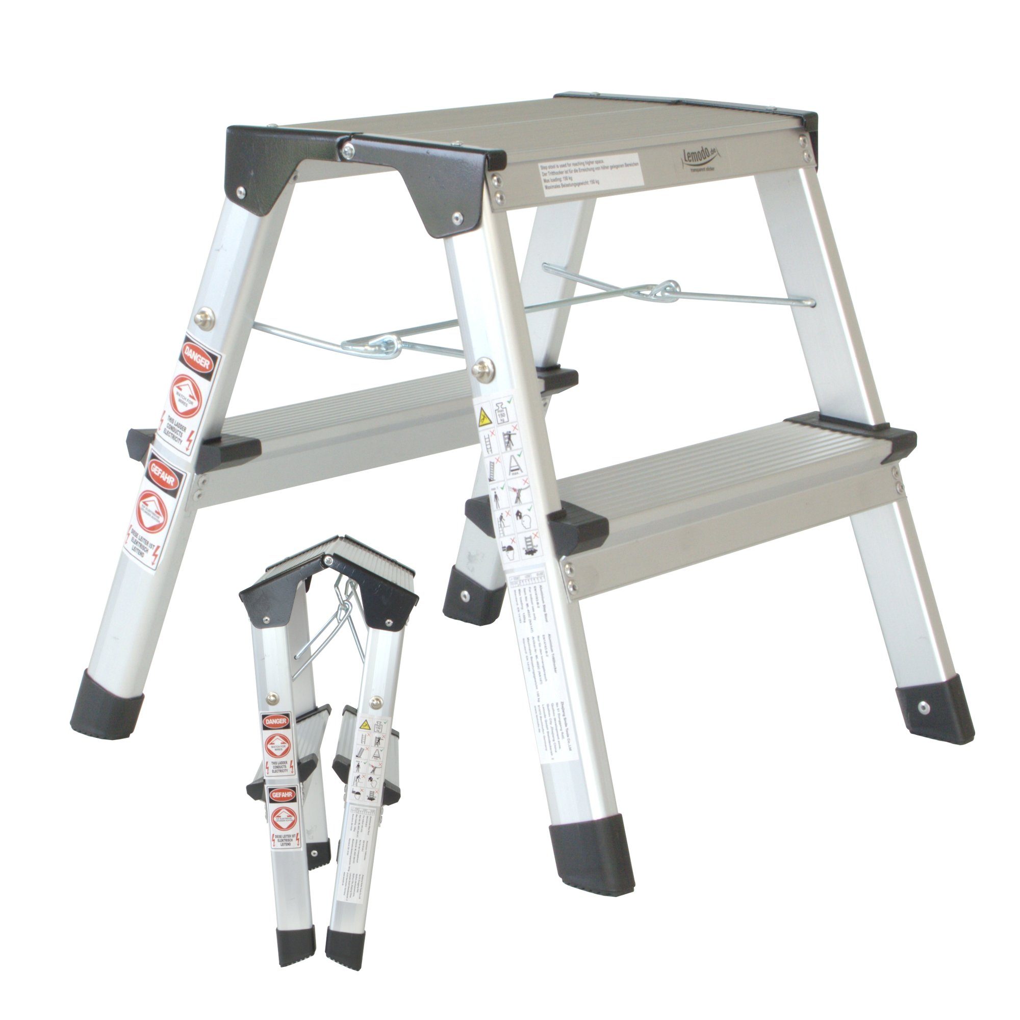 Trittleiter Alu Trittleiter, Tritthocker zusammenklappbar, rutschfest, bis 150 kg