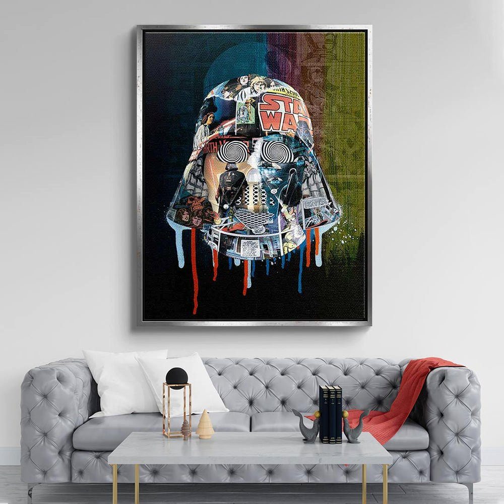 DOTCOMCANVAS® Leinwandbild Dark Vader Darth Pop weißer Leinwandbild Dark Rahmen Star Collage Side, Side Wars Art