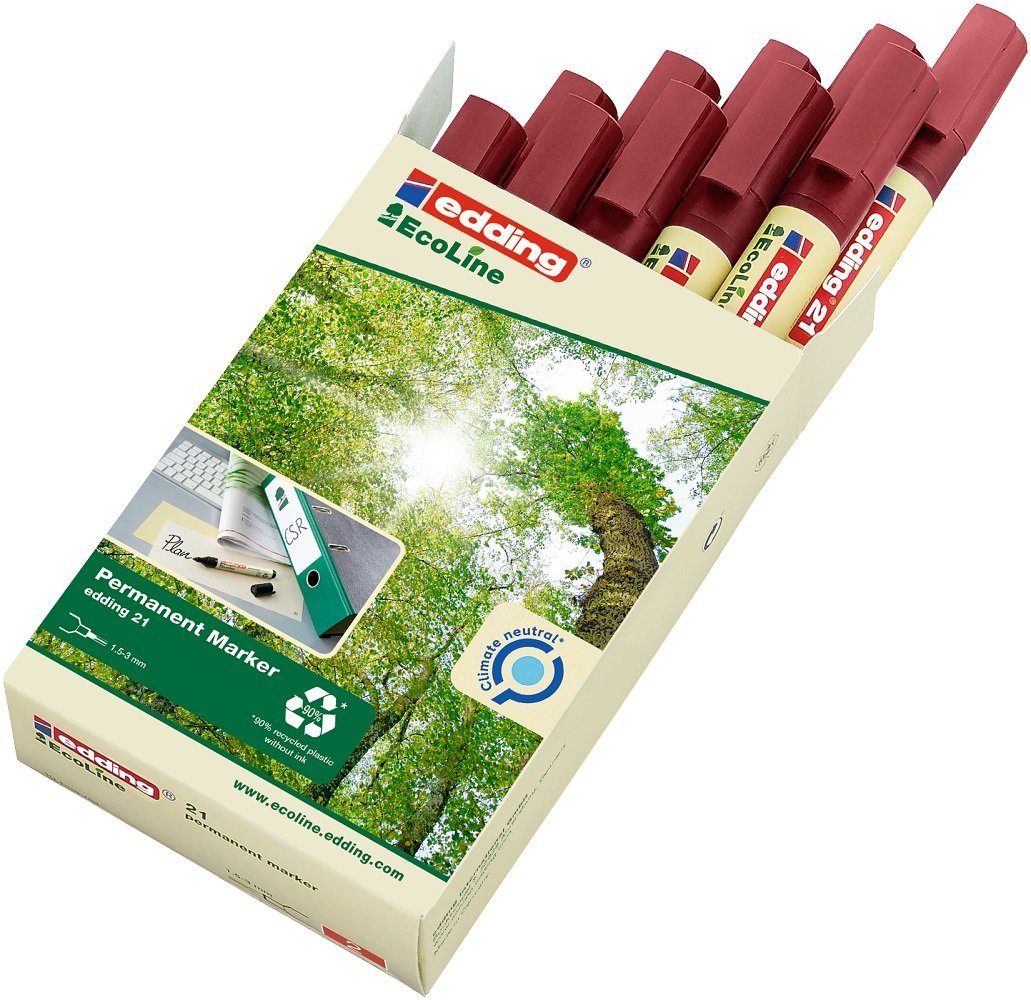 edding Permanentmarker 10 Permanentmarker No. 21 EcoLine Rundspitze 1,5-3mm rot
