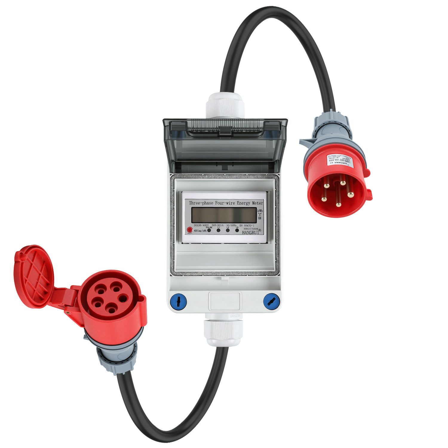 Clanmacy Drehstromzähler Digitaler Stromzähler 32A 400V CEE 5P IP66