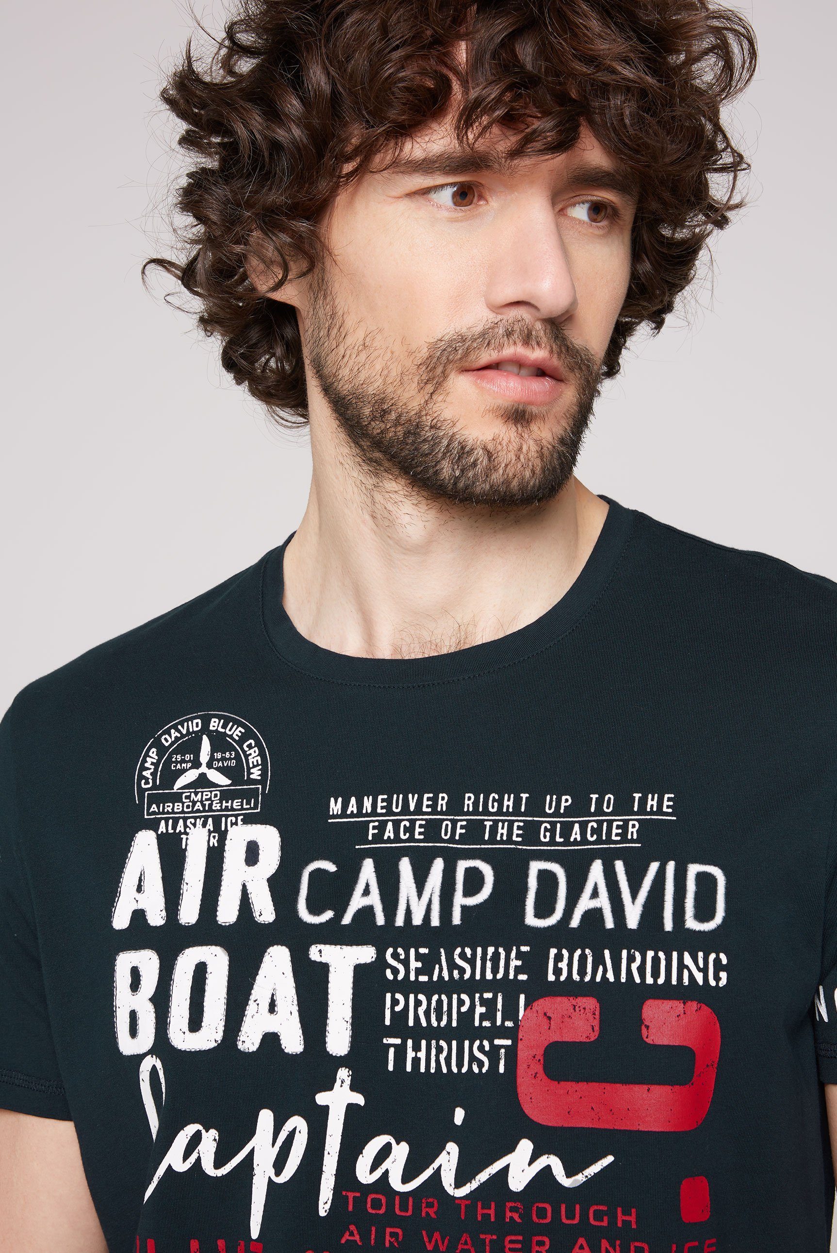 navy T-Shirt DAVID frozen mit CAMP Logo-Artworks