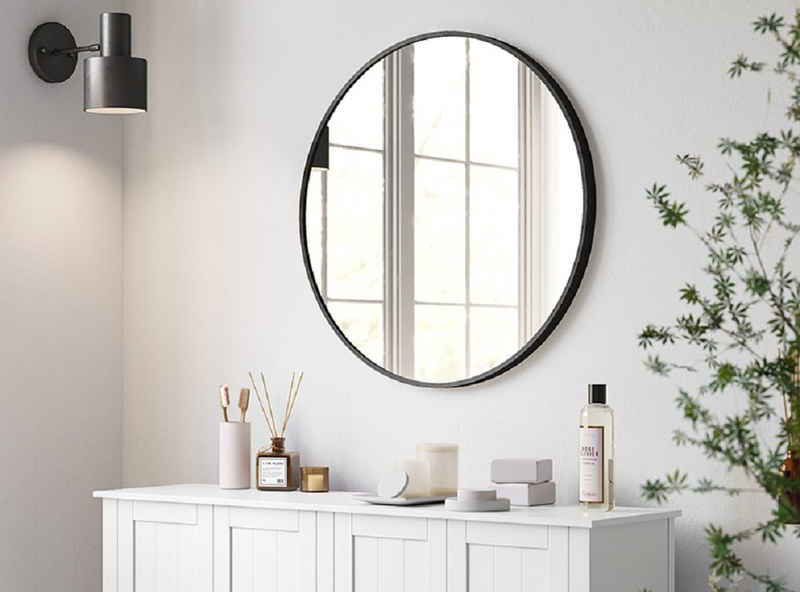 SONGMICS Wandspiegel, Spiegel rund, Badezimmerspiegel, 61 cm, Metallrahmen