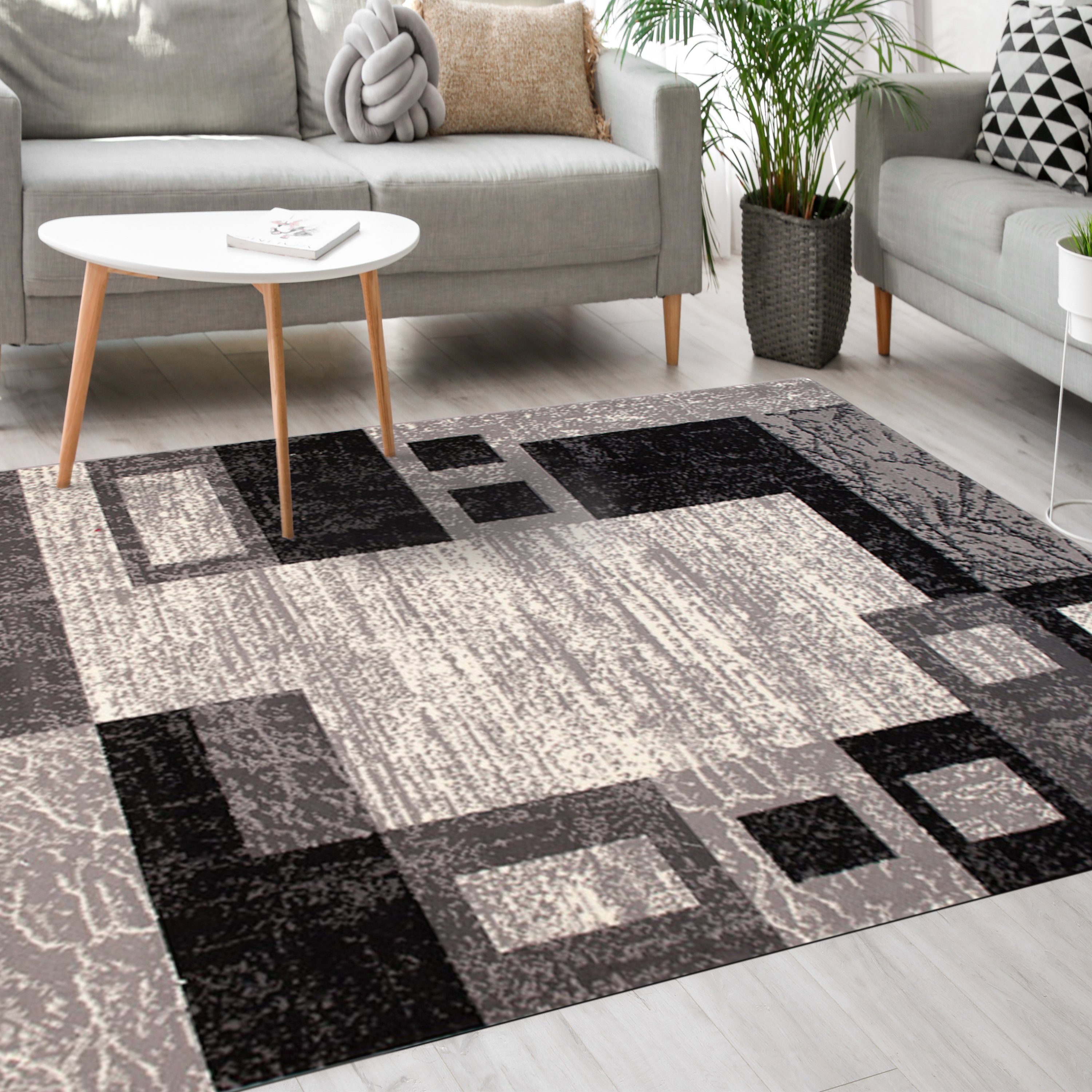 Designteppich Modern Teppich Kurzflor Wohnzimmerteppich Robust und pflegeleicht GRAU, Mazovia, 80 x 150 cm, Fußbodenheizung, Allergiker geeignet, Farbecht, Pflegeleicht, Geometrisch