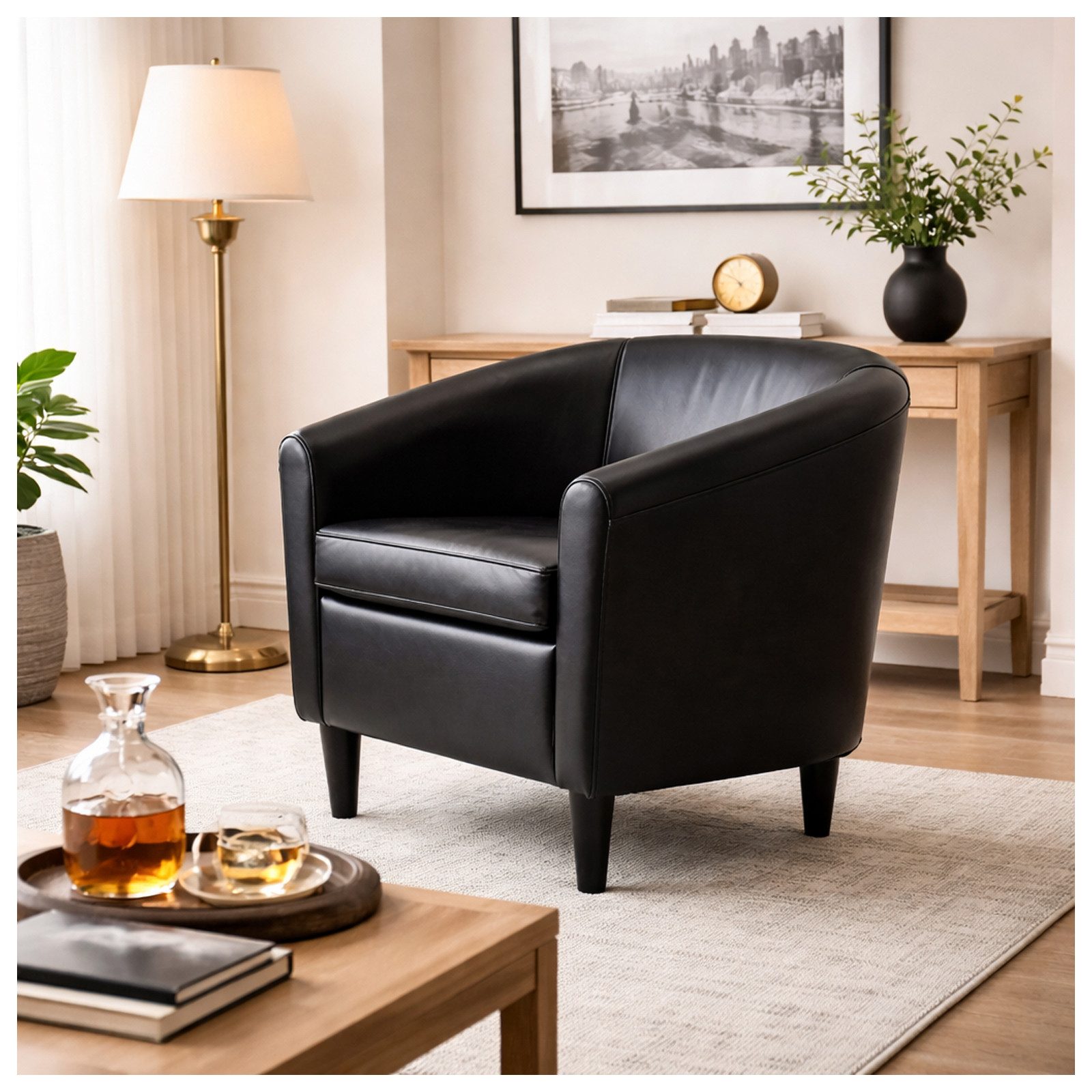 HTI-Living Cocktailsessel Clubsessel Cadogan Kunstleder Schwarz (Stück, 1-St., 1 Sessel)