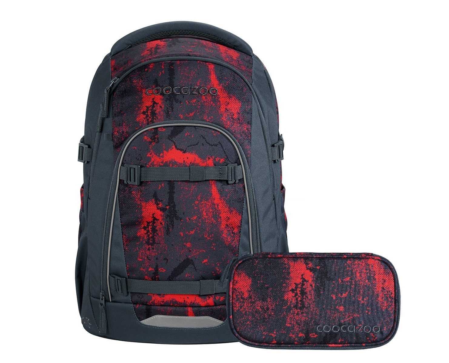 coocazoo Schulranzen Schulrucksack-Set MATE Broken Black 2-teilig (2-teilig), ergonomisch, Körpergröße: 135 - 180 cm, Easy-Grow-System