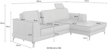 sit&more Ecksofa Bendigo L-Form, inklusive Sitztiefenverstellung, Bodenfreiheit 12 cm, in 2 Fußfarben