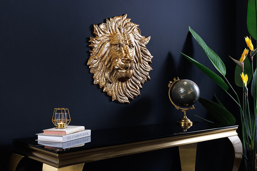 riess-ambiente Wanddekoobjekt WILDLIFE LION 35cm gold · Löwenkopf-Skulptur aus Metall (Einzelartikel, 1 St), Wohnzimmer-Accessoire · handmade · 3D Wandbehang im Tier-Design