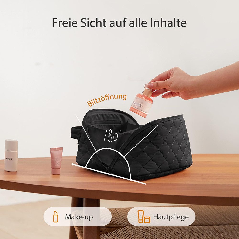 Zaewry Kosmetiktasche Damen Kosmetiktasche, Umfangsreich Kapazität Reise Make-up Tasche, Schlichter Optik Tragbarer Make-up Tasche,Weit geöffnete Tasche – Bild 2 von 5