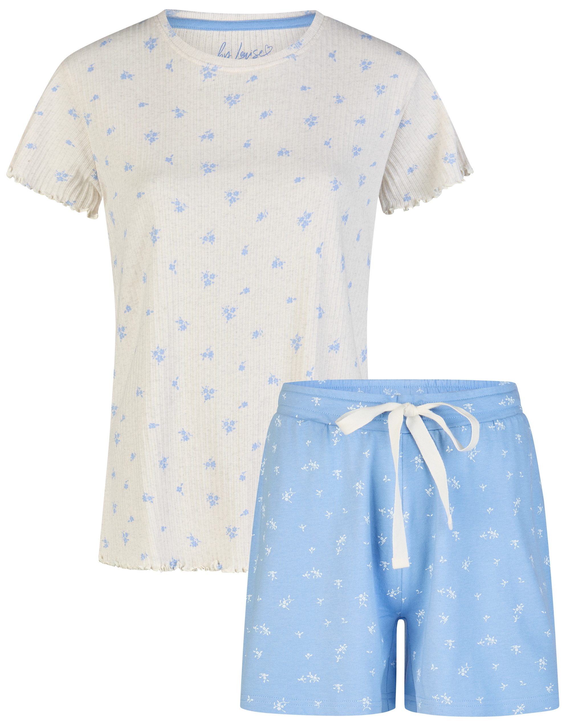 By Louise Shorty Sleep Chic (Set, 2 tlg., 2-teilig) Damen Pyjama Shorty Strick Kurzarm Baumwolle Sommer