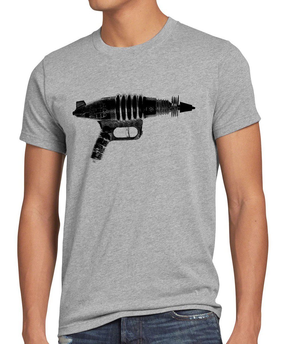 style3 Print-Shirt Herren T-Shirt Space Gun Big Bang Black Men Sheldon Alien Cooper SciFi Theory grau meliert