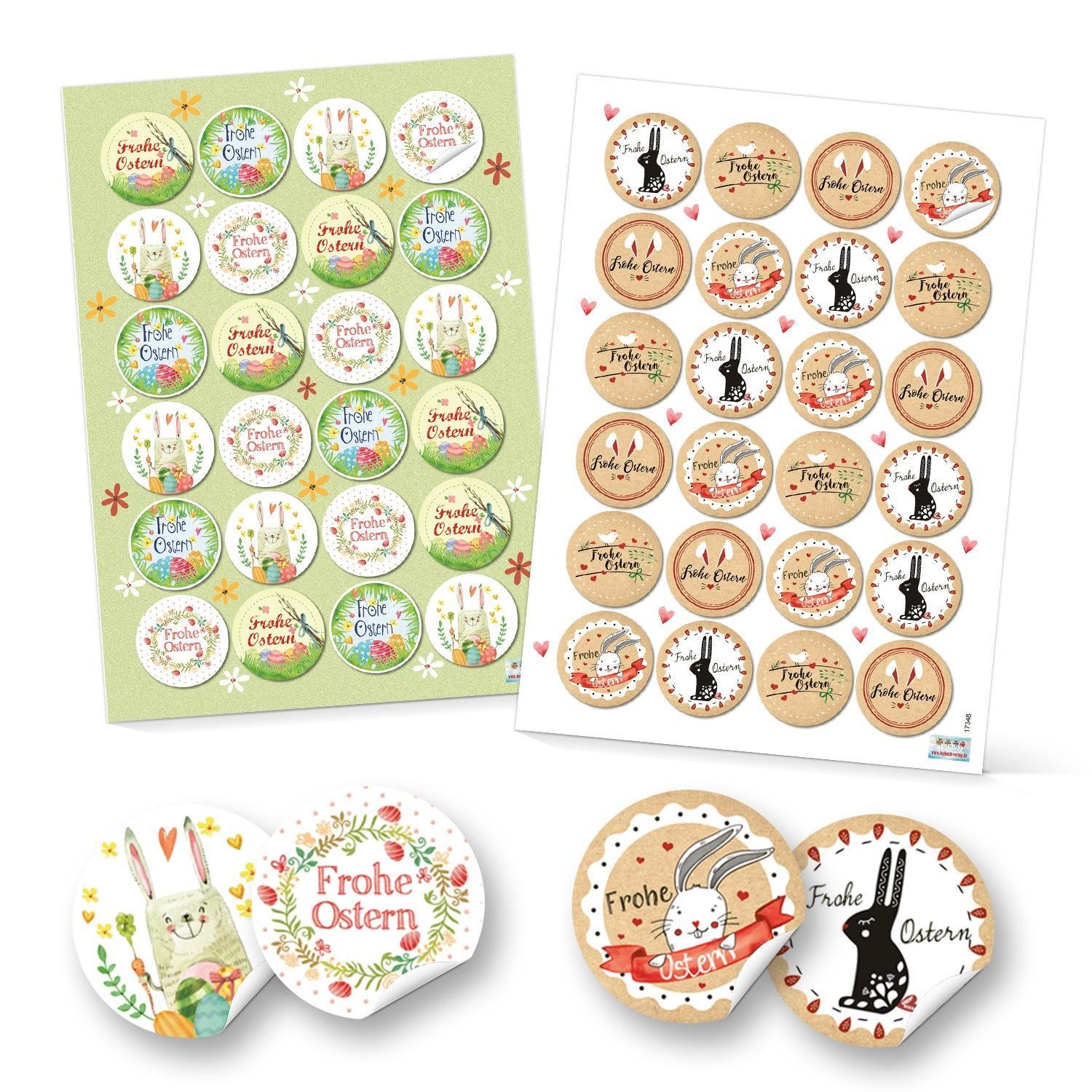 Logbuch-Verlag Dekofigur Set 48 Frohe Ostern Aufkleber Osterhase Osterdeko bunt Osteretiketten