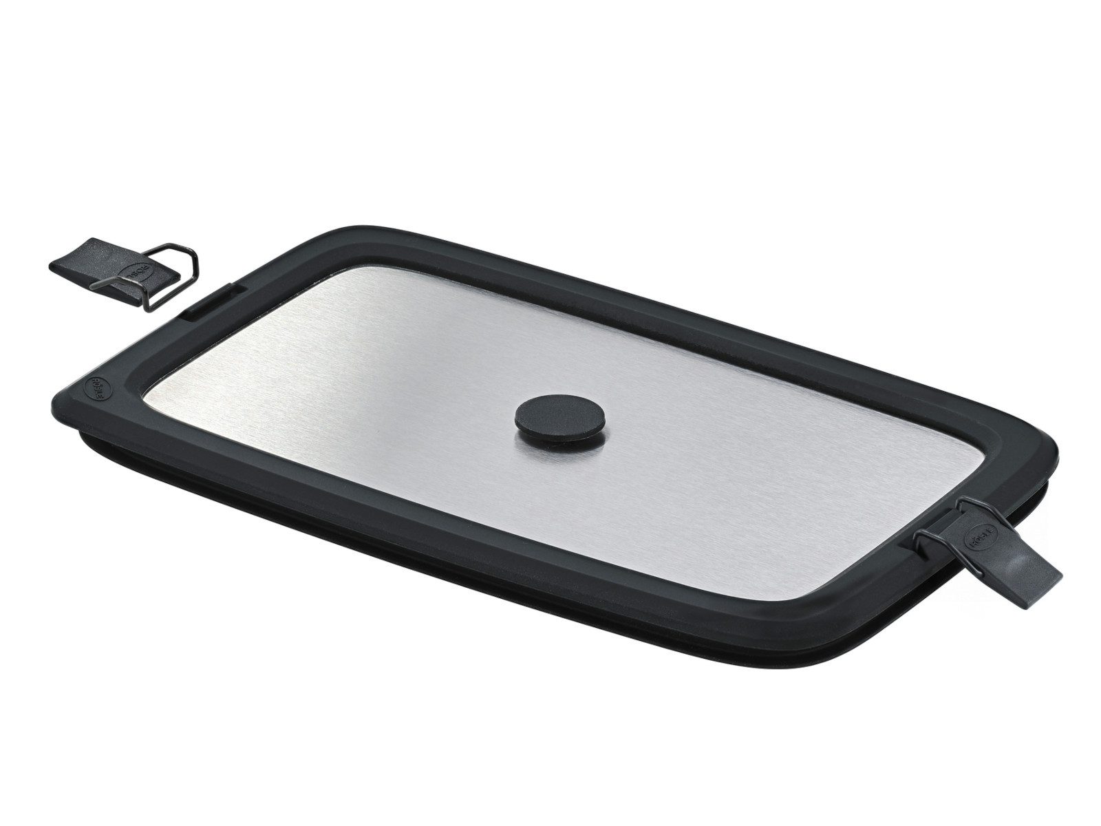 RÖSLE Aufbewahrungssystem FLEXX 2GO Edelstahldeckel eckig mit Clips 23,2x14,5cm 1l, Edelstahl 18/10