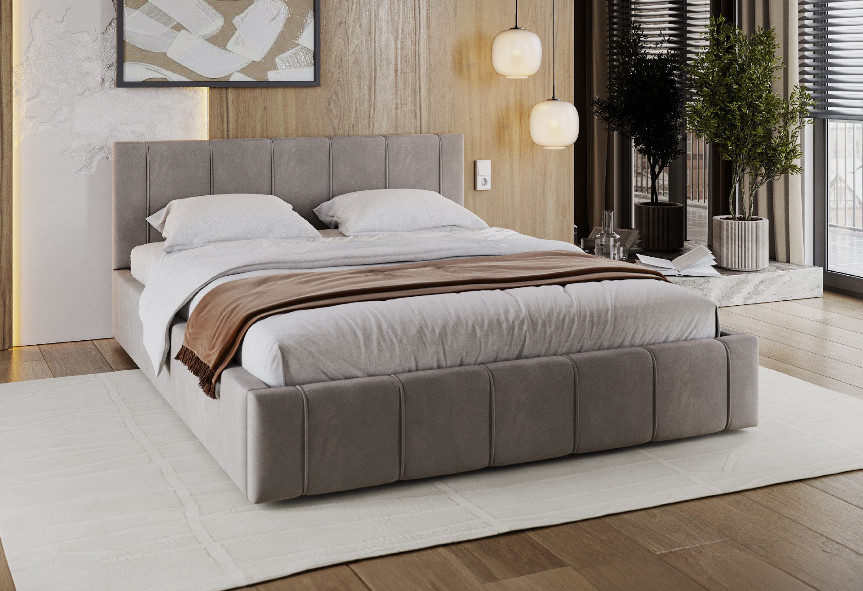 FDM Polsterbett FLORIDA Paris Bettgestell 90x200, 120x200, 140x200, 160x200, 180x200cm (verfügbar 90x200 120x200 140x200 160x200 180x200cm, Bettrahmen, Bett, mit großen gepolsterten Kopfteil, mit Bettkasten zum aufklappen), Hebbarer Metallrahmen, Bettkasten, mit/ohne Matratze