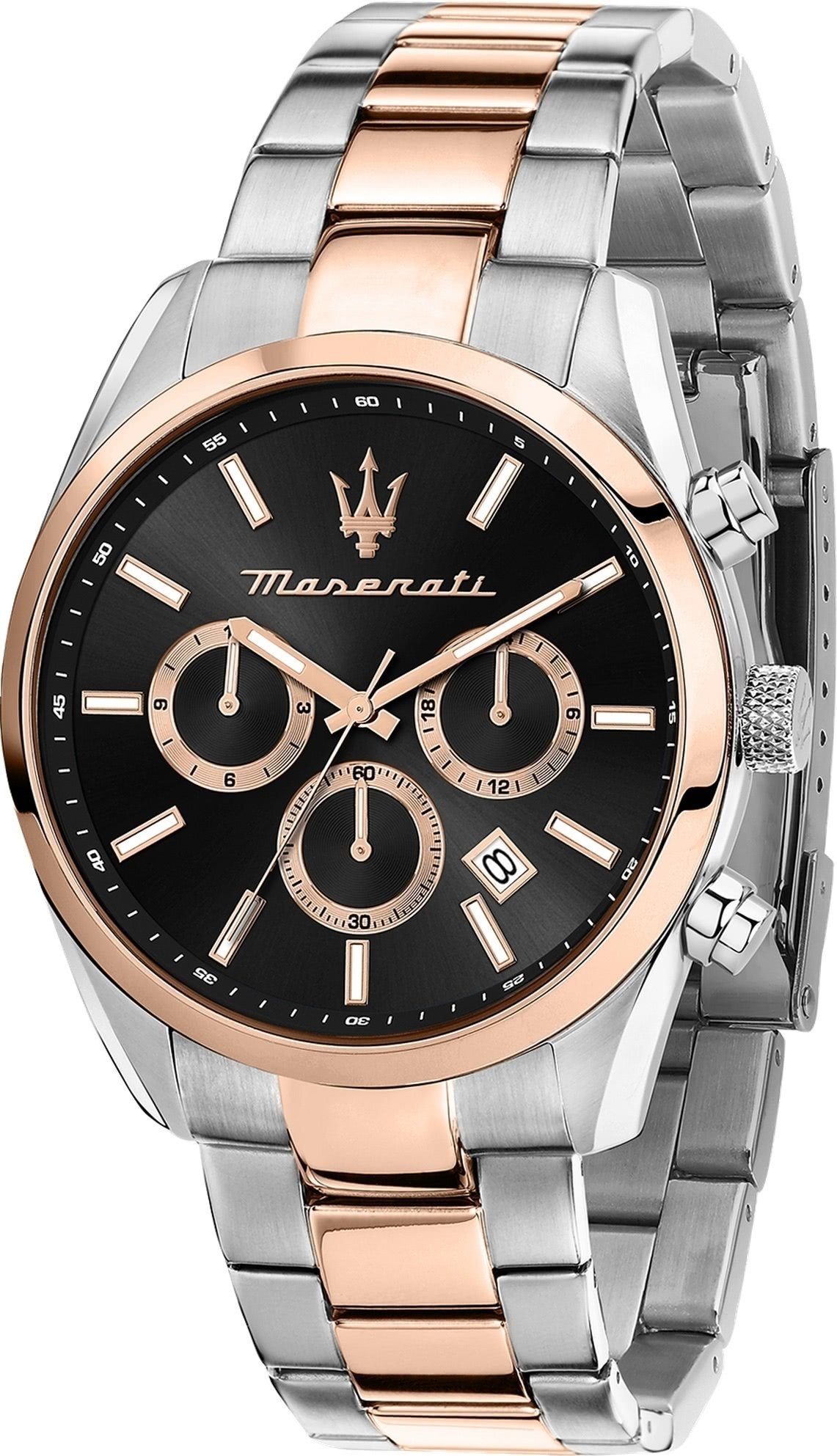 MASERATI Multifunktionsuhr Maserati Herrenuhr Attrazione, (Multifunktionsuhr), Herrenuhr rund, groß (ca. 43mm) Edelstahlarmband, Made-In Italy
