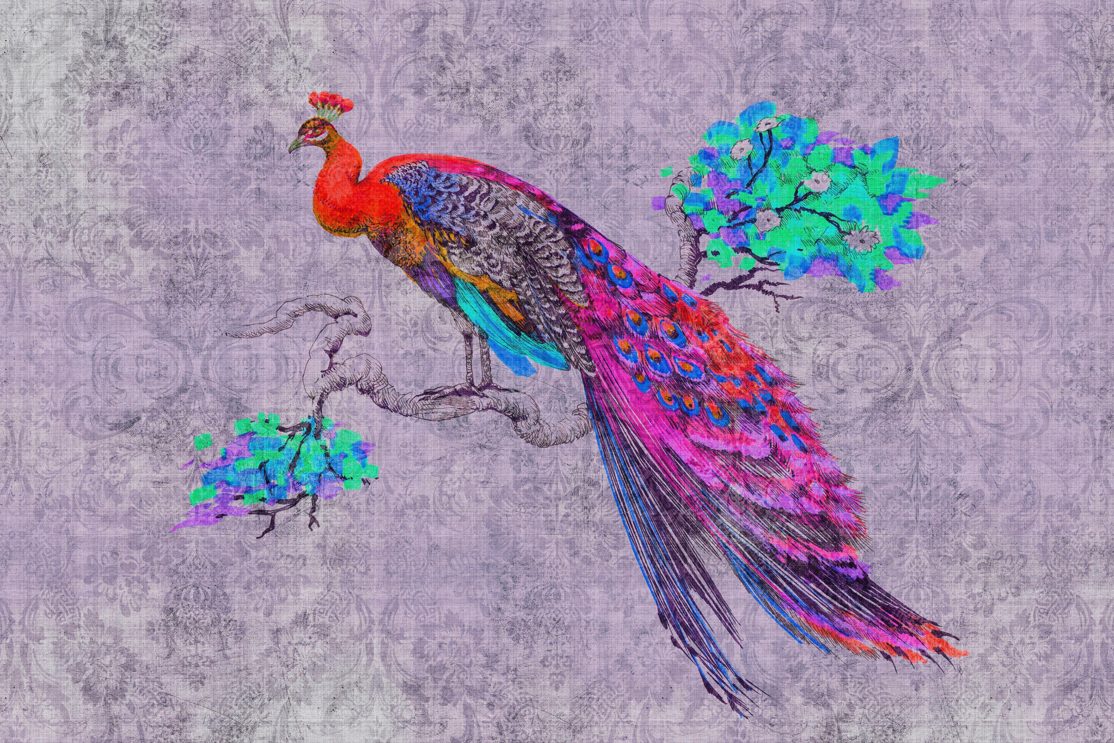 A.S. Création Tiere Bild Keilrahmen St), Bunt 3, (1 Leinwandbild Pfau peacock Lila
