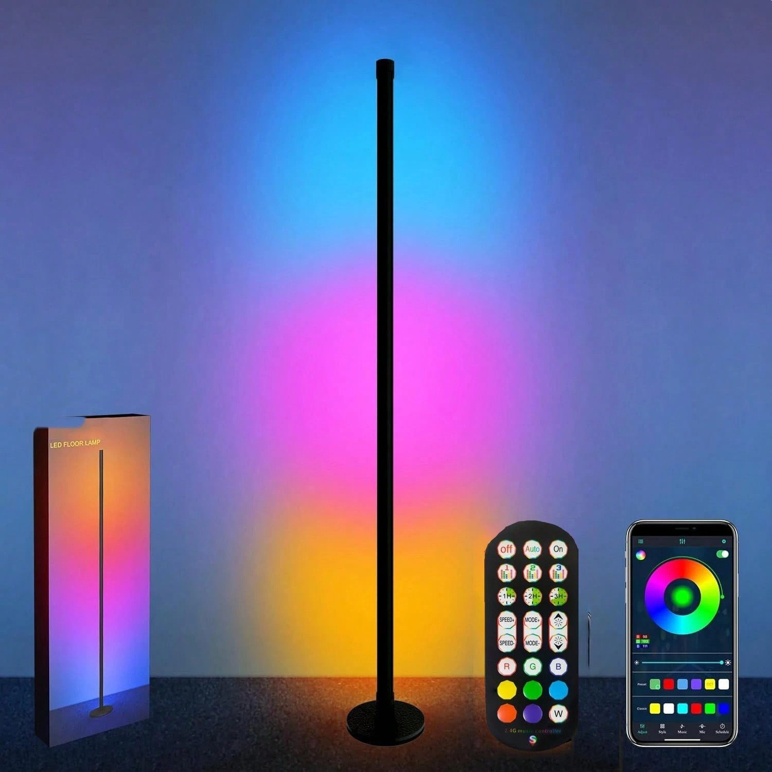 Ophy LED Stehlampe LED Stehleuchte 120 cm – RGB dimmbar, Fernbedienung & App, über 3000 Beleuchtungsmodi, Musikmodus, Timer – für Schlafzimmer & Spielzimmer (Eckleuchte)