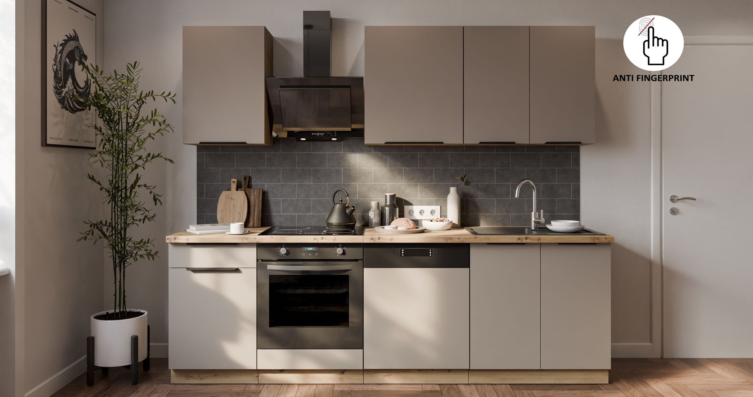 Küchen-Preisbombe Küchenzeile ARIA K-AR Basic 250 cm Anti Fingerprint Küchenblock Küche Einbauküche