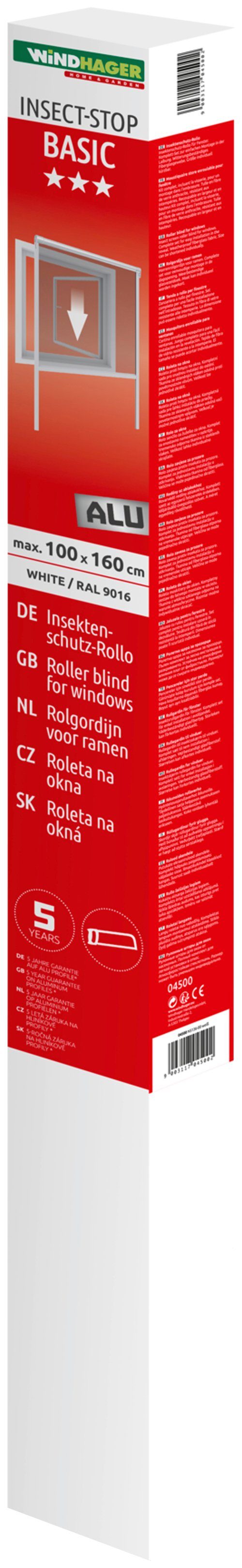 Basic, Windhager cm, kürzbar, Insektenschutz-Fensterrahmen Befestigungsmaterial BxH: 100x160 Rollo inkl.