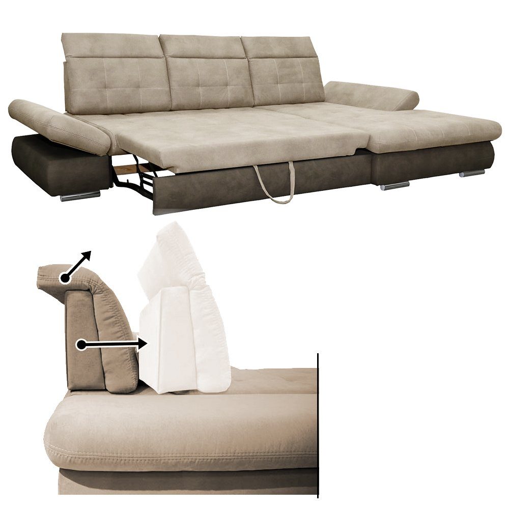 Schlaffunktion Schlaffunktion mit Couch Eckcouch rechts HAMPTON XXL, VitaliSpa® Ecksofa Schlafsofa
